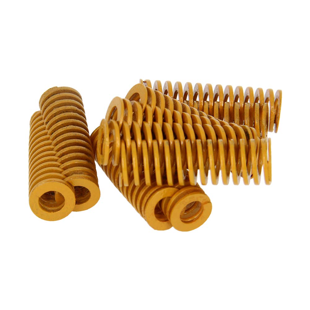 MroMax 10-Pack 3D Printer Die Springs - 10mm OD, 30mm Long Yellow Compression Springs for 3D Printer Bed Leveling | Light Load Spiral Stamping Mold Springs | Perfect for Ender 3, CR-10 & Other FDM Printers | DIY 3D Printing & CNC Machine Applications