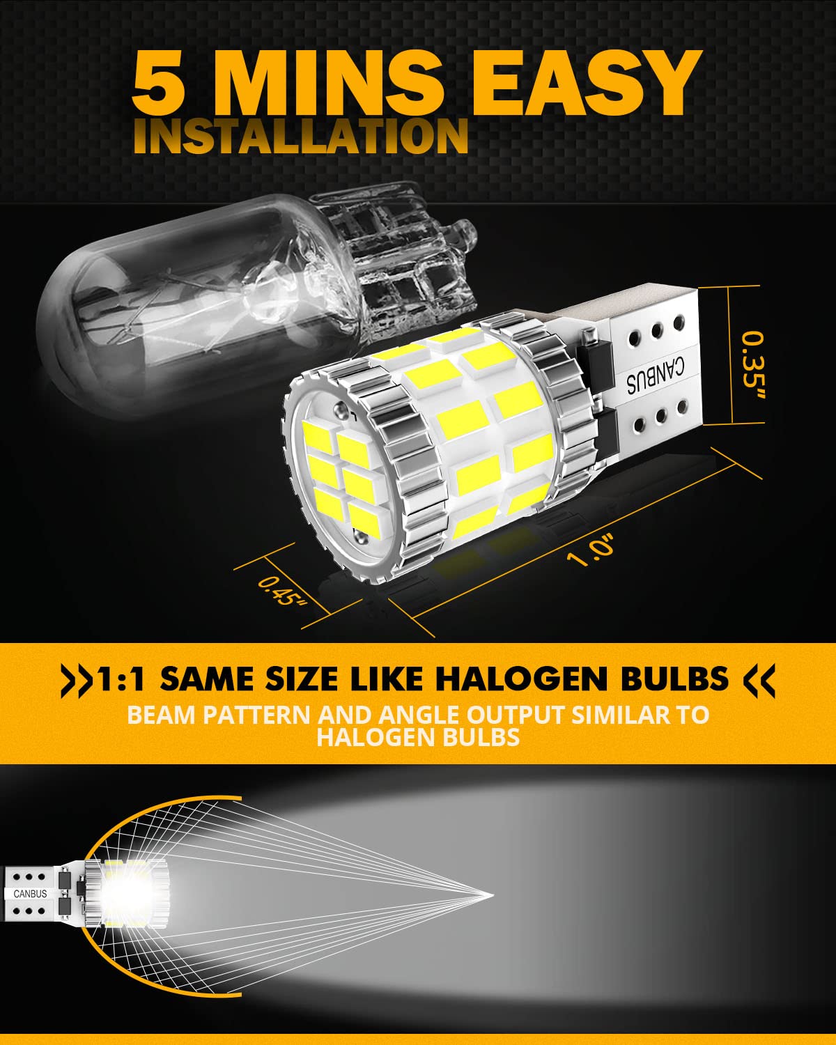 Auxbeam Upgraded 194 LED Bulbs - 400% Brighter Canbus Error Free T10 W5W 168 2825 White Light Bulbs for License Plate, Interior, Dome & Map Lights (30-SMD, Pack of 2) - Perfect for Cars, Trucks, SUVs & Motorcycles