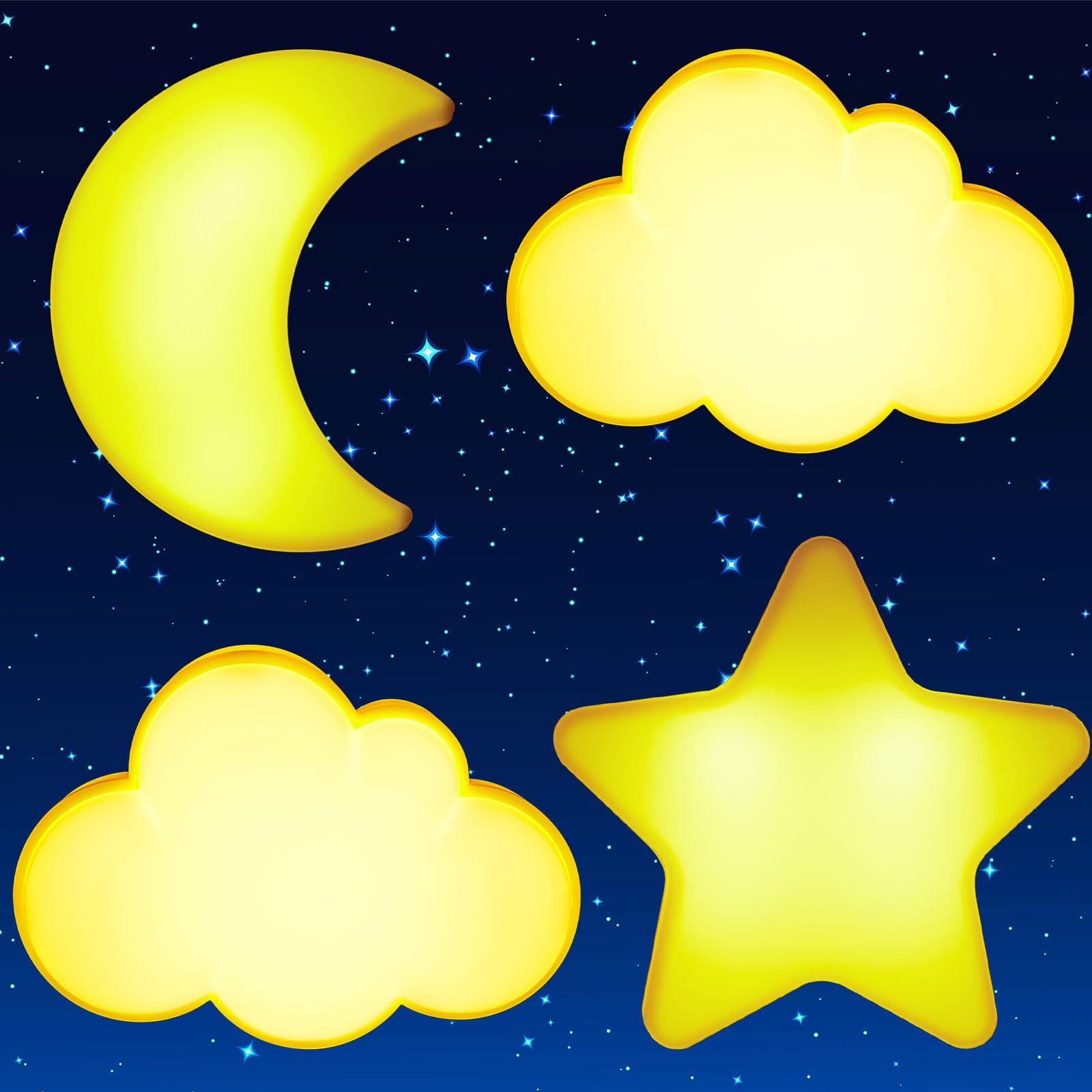 Mudder 4-Pack LED Night Lights - Star, Moon & Cloud Plug-in Wall Lights with Auto Sensor for Nursery, Baby Shower, Birthday & Wedding Decor (Yellow & White) - Perfect for Kids' Rooms, Hallways & Bedrooms