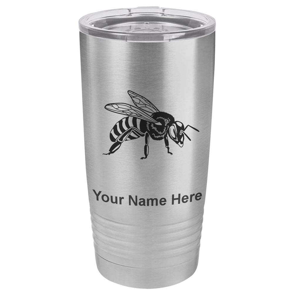 LaserGram 20oz Stainless Steel Vacuum Insulated Tumbler Mug with Personalized Engraving - Honey Bee Design for Hot & Cold Drinks - Perfect for Office, Travel, Camping and Outdoor Activities