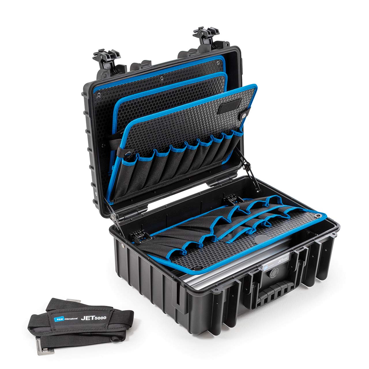 Jet 5000 Heavy Duty Outdoor Tool Case with 5 Pocket Tool Boards - Durable Black Storage Organizer for Camping, Hiking, DIY Projects and Home Improvement Tools