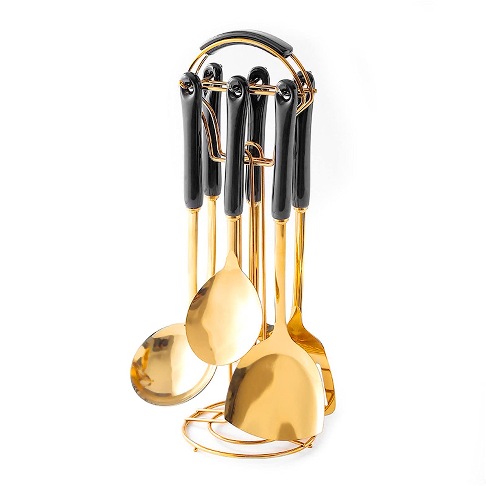 Premium 6-Piece Cooking Utensils Set with Holder - Stainless Steel Soup Ladle, Spatula, Slotted Turner, Skimmer Spoon & Rice Paddle - Nordic Style Kitchen Tools for Cooking, Frying & Serving - Perfect for Home Chefs & Professional Kitchens