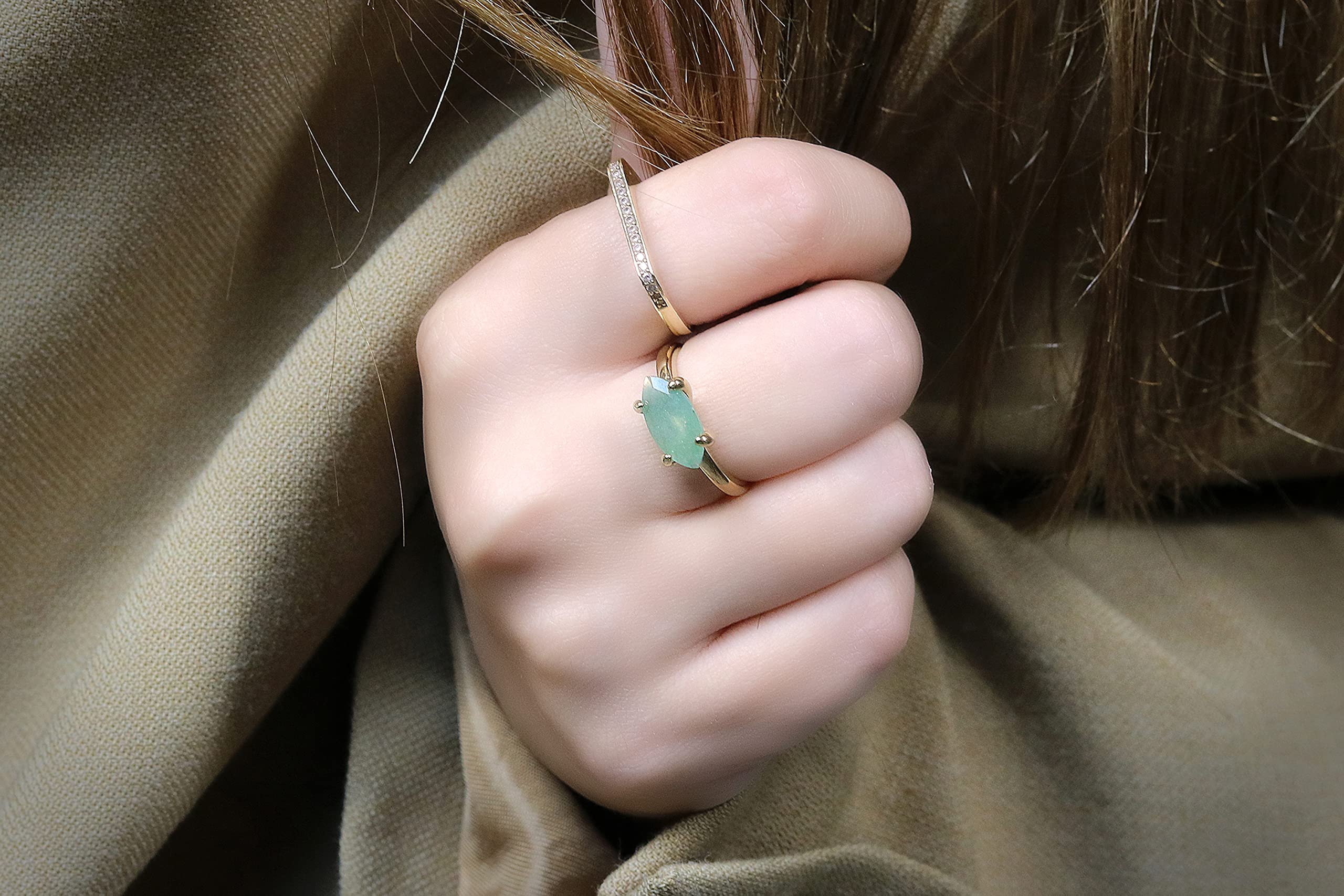 Rose Gold Anemone Green Aventurine Ring - Boho Stackable Jewelry for Women - Perfect for Everyday Wear & Gifting