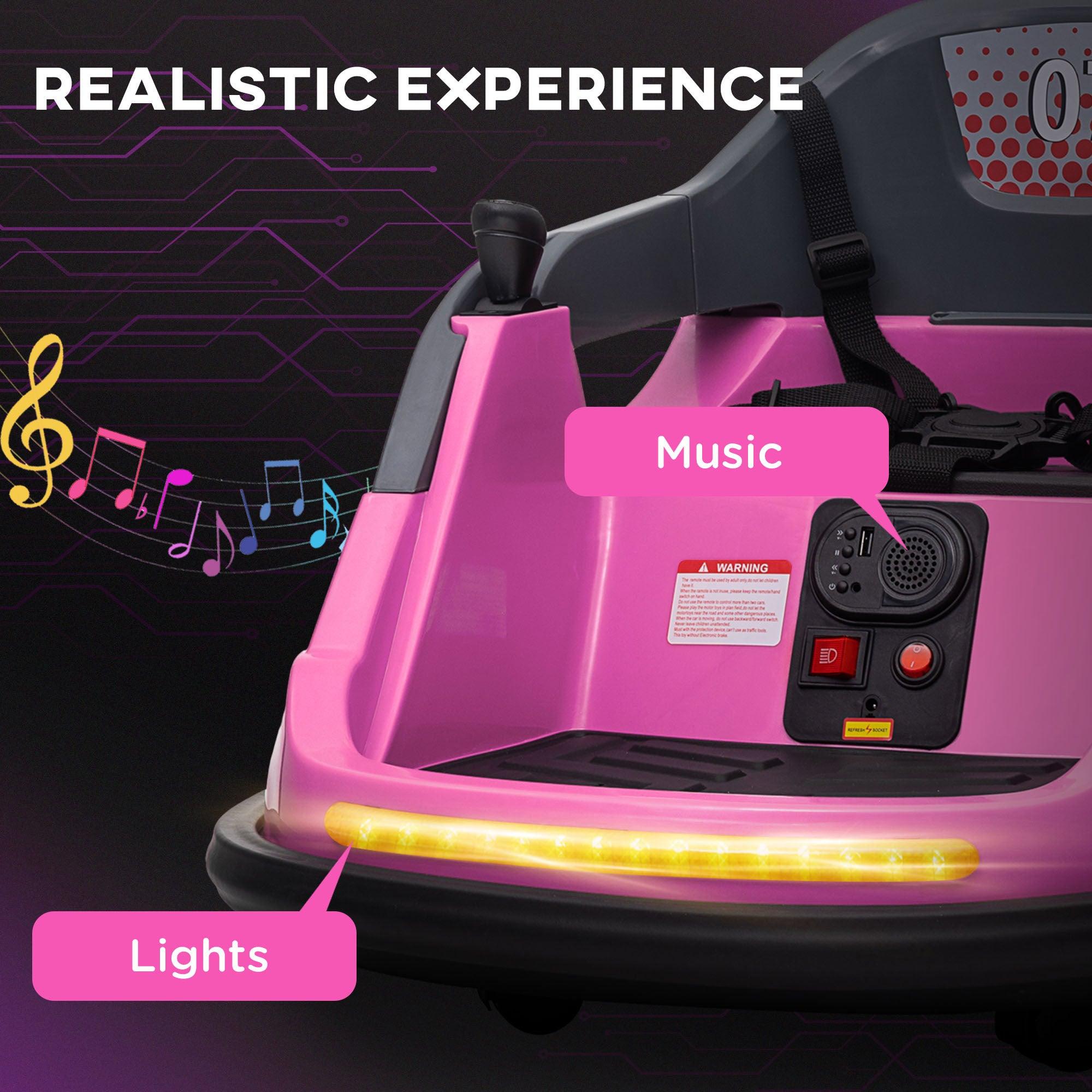 12V Electric Bumper Car for Kids Ages 1.5-5 Years - 360° Spinning Ride-On Toy with Parent Remote Control, LED Lights & Music (Pink) - Perfect for Indoor Playrooms, Backyard Fun & Birthday Parties