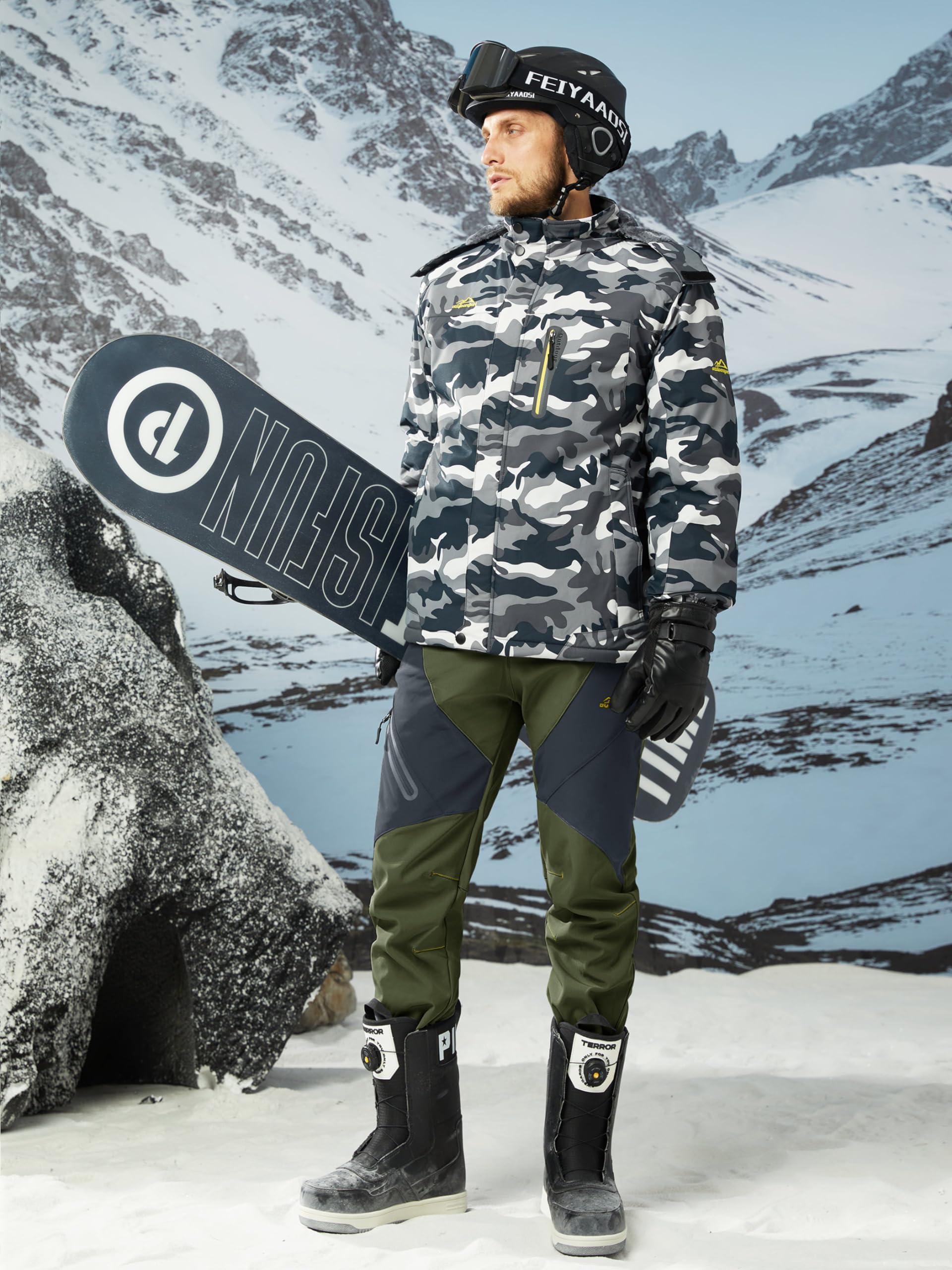MAGCOMSEN Men's Winter Snow Pants - Fleece Lined Water Resistant Ski Pants with 4 Zip Pockets for Outdoor Activities, Hiking & Cold Weather Protection