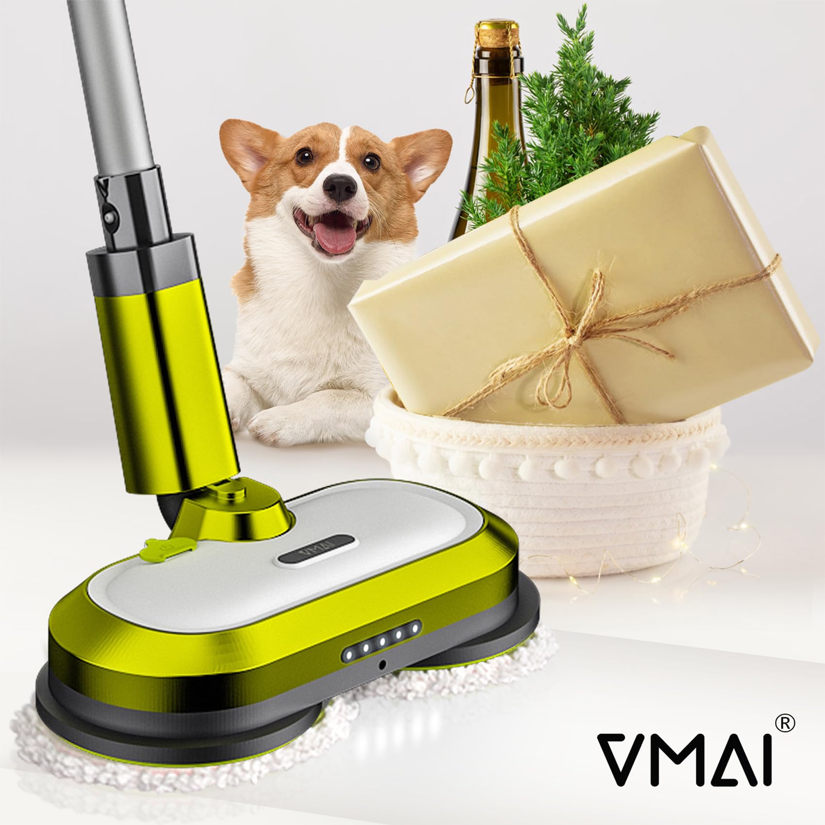Cordless Electric Spin Mop with LED Headlight & Water Spray - 60 Min Runtime, 300ml Detachable Tank, Super Quiet Floor Cleaner & Waxing Machine - Perfect for Hardwood, Tile & Laminate Floors