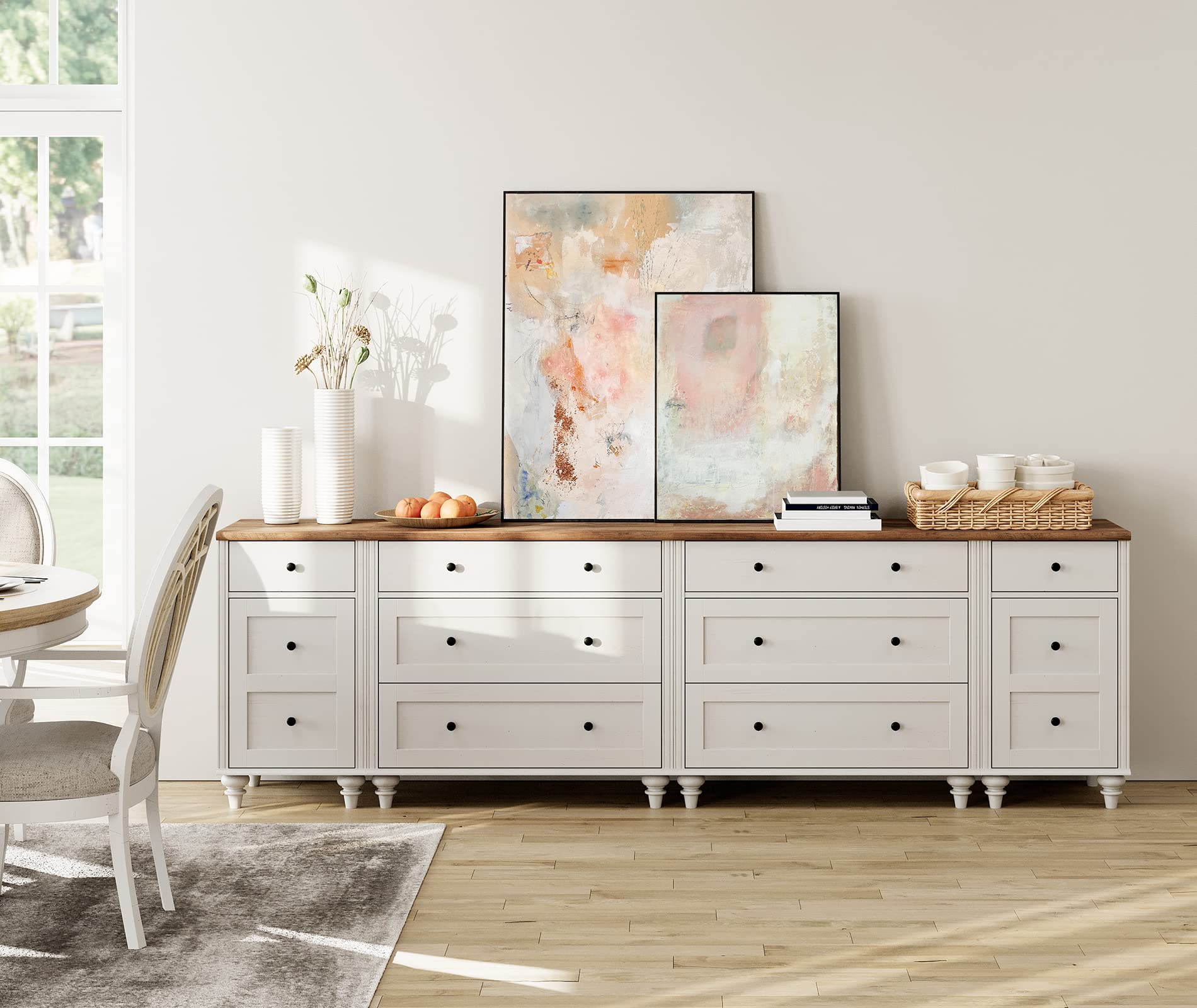 WAMPAT White 8-Drawer Dresser with 2 Storage Cabinets & Charging Station - Kids Bedroom Furniture, Nursery Dresser, Living Room Nightstand & Hallway Storage Solution