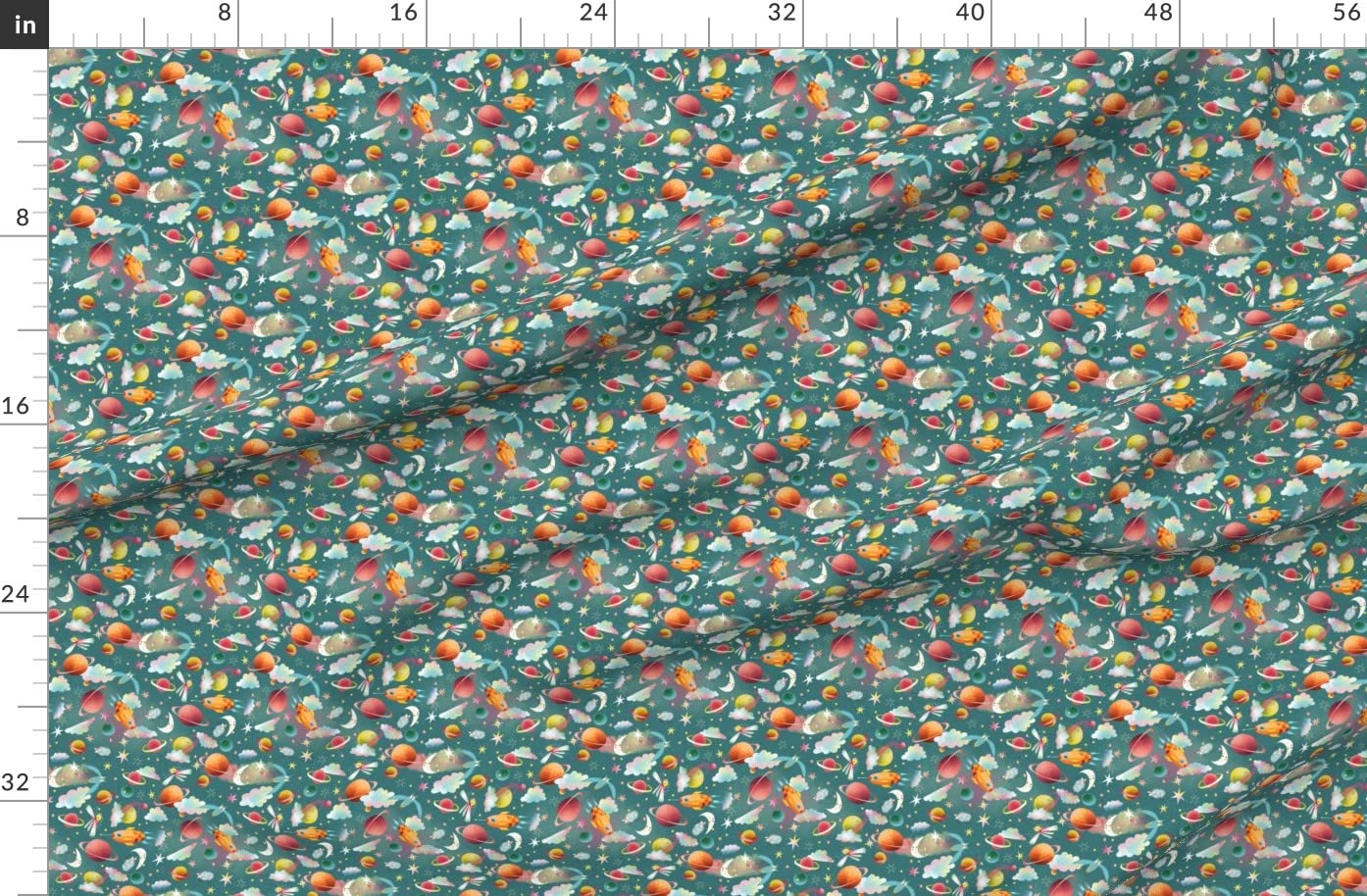 Planets Dream Space Flying Stars Moon Astronomy Printed Organic Cotton Sateen Fabric - Fat Quarter for Sewing, Quilting, Apparel & Home Decor | DIY Crafts, Curtains, Pillow Covers, Dressmaking