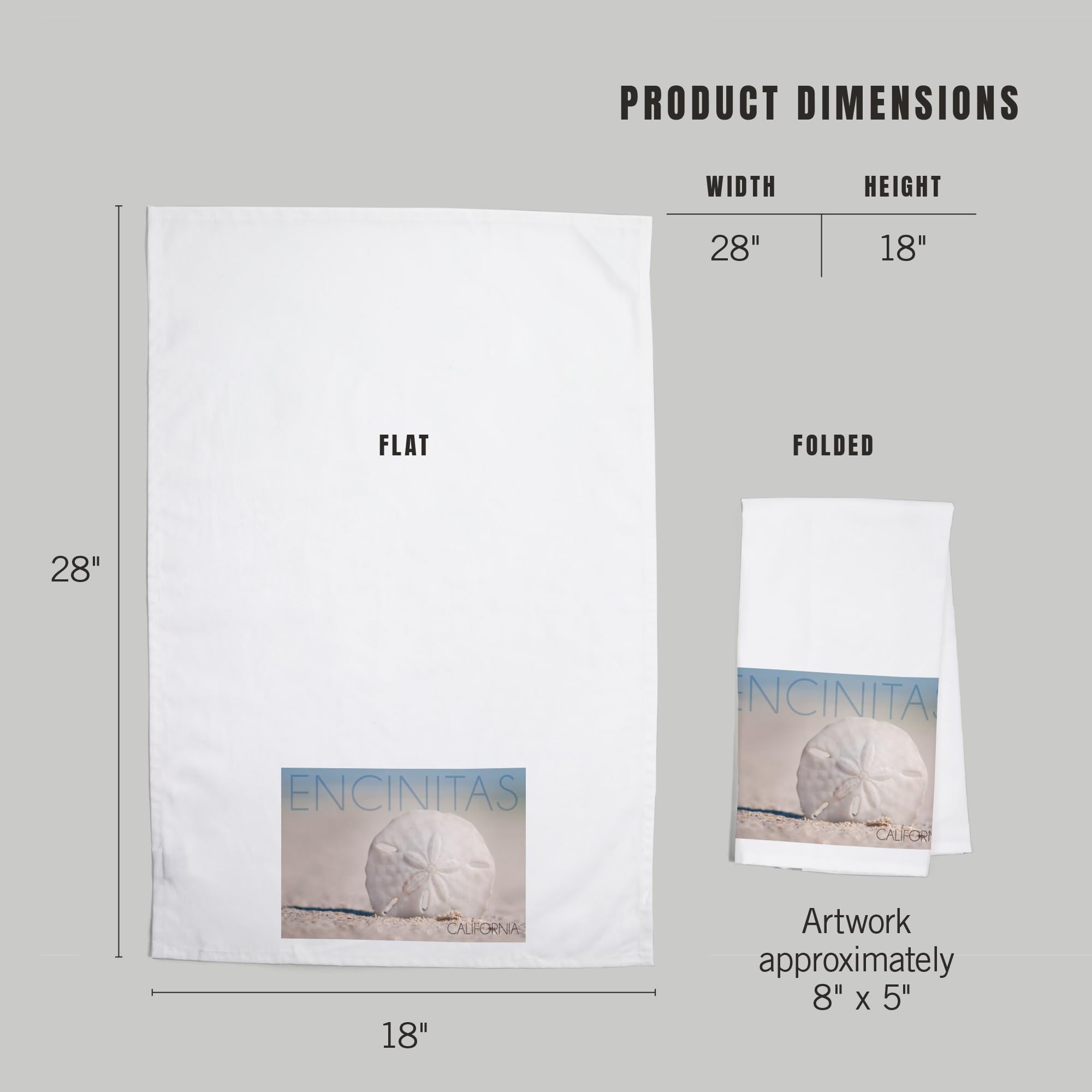 Lantern Press Encinitas California Sand Dollar Beach Tea Towel - 100% Cotton Decorative Hand Towel for Kitchen, Bathroom & Home Decor - Perfect for Coastal Themed Decor, Beach House Gifts and Dish Drying