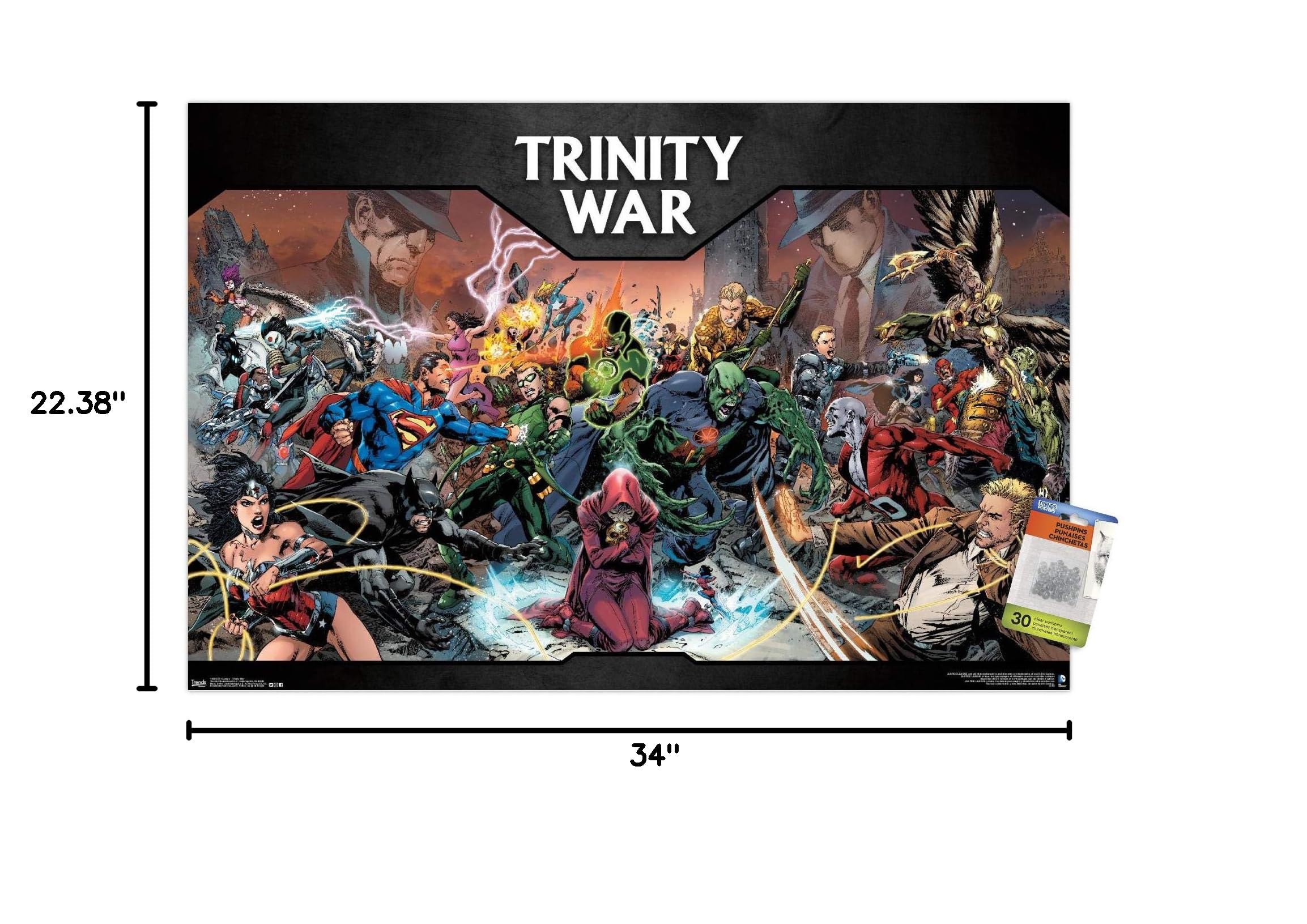 DC Comics The Trinity War Wall Poster - Premium Quality Comic Art Print with Push Pins - Perfect for Superhero Fans, Home Decor & Office Wall Art