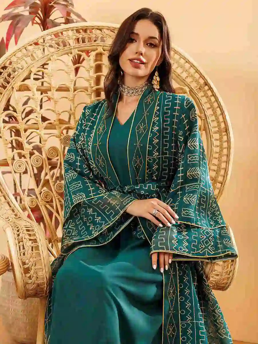 2-Piece Set Eid Doris Caftan Kaftan Dress with Inner Sleeveless Dress #24445 - Elegant Muslim Women's Outfit for Eid, Ramadan, Wedding & Special Occasions