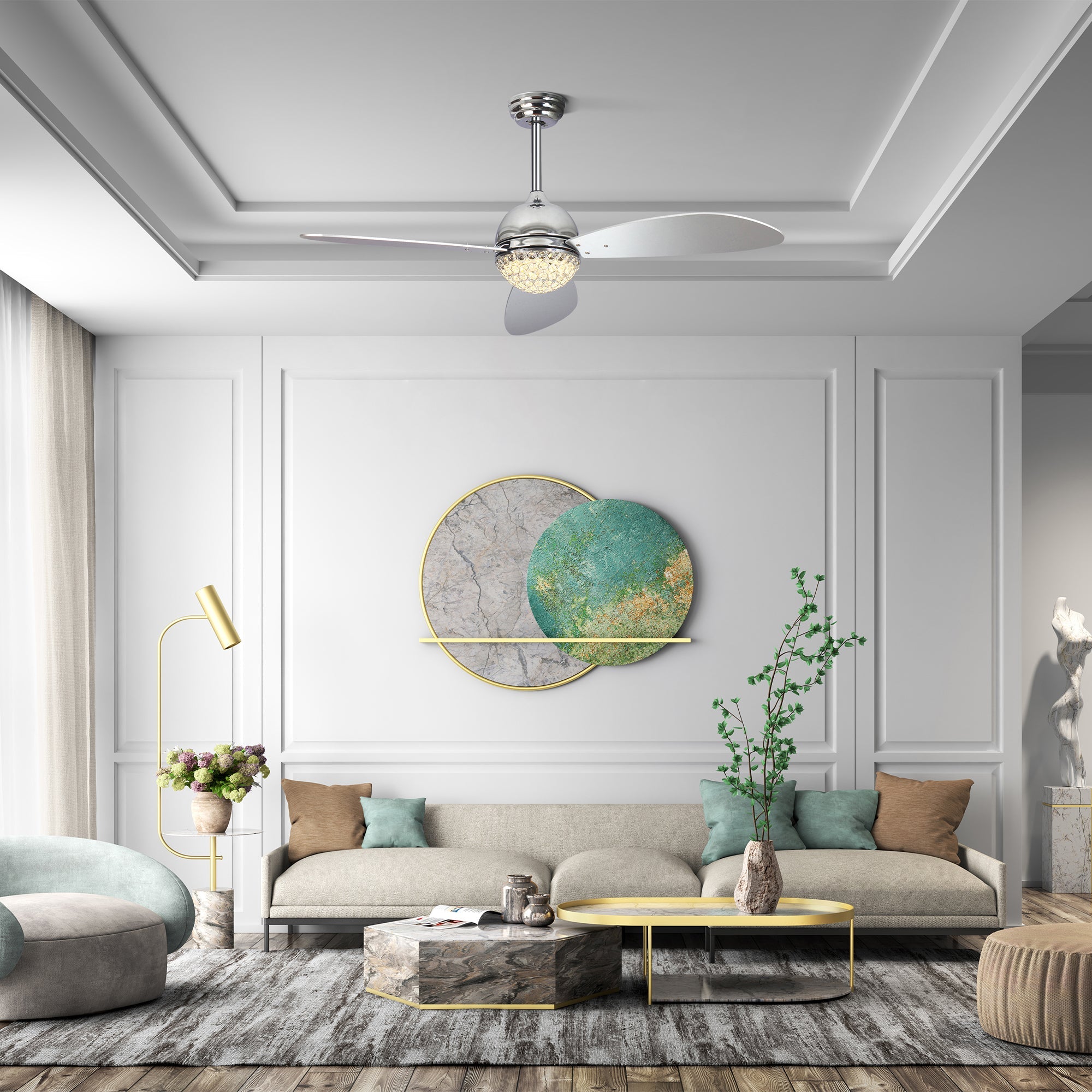 52 Inch Corvin Smart Ceiling Fan with Integrated LED Light, Remote Control - Perfect for Living Room, Bedroom, and Outdoor Patio Cooling