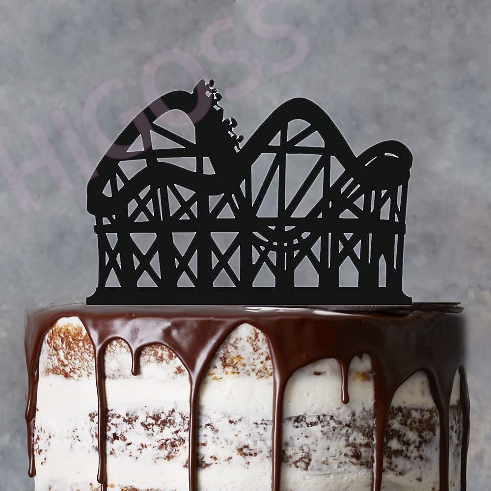 Acrylic Roller Coaster Fairground Cake Topper - Happy Birthday Cake Decorations Supplies - Made in USA - Perfect for Birthday Parties, Baby Showers & Theme Cakes
