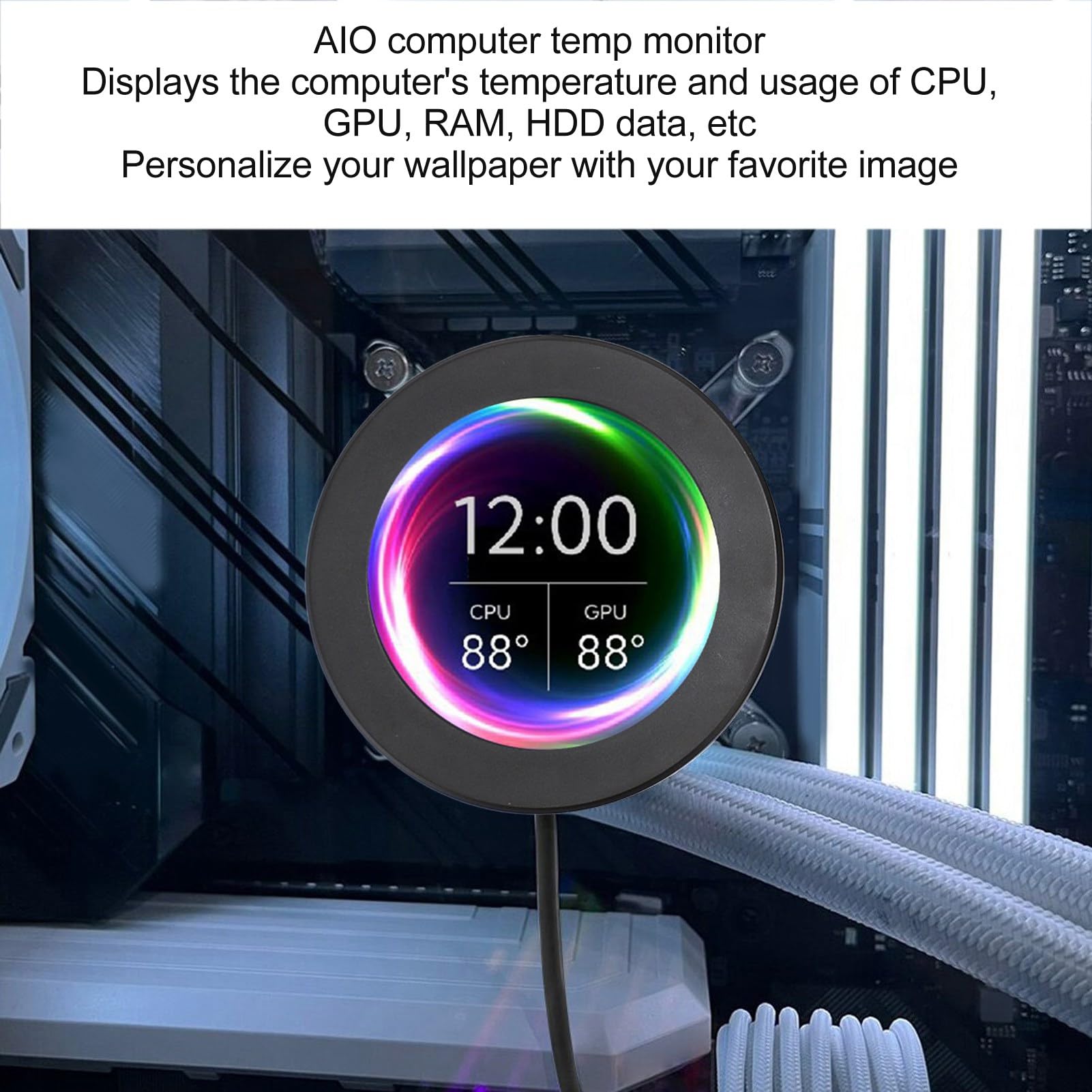 Annadue 2.1 AIO Computer Temperature Monitor with LCD Display - CPU Cooler Upgrade Kit, PC Sensor Panel for Water Cooling Systems, AIDA64 Compatible Computer Accessories (Black) - Perfect for Gaming Rigs and Custom PC Builds