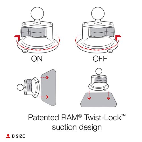 RAM Mounts Twist-Lock Suction Cup Base with Ball RAM-B-224-1U for Windshield Mounting in Cars and Trucks, B Size 1