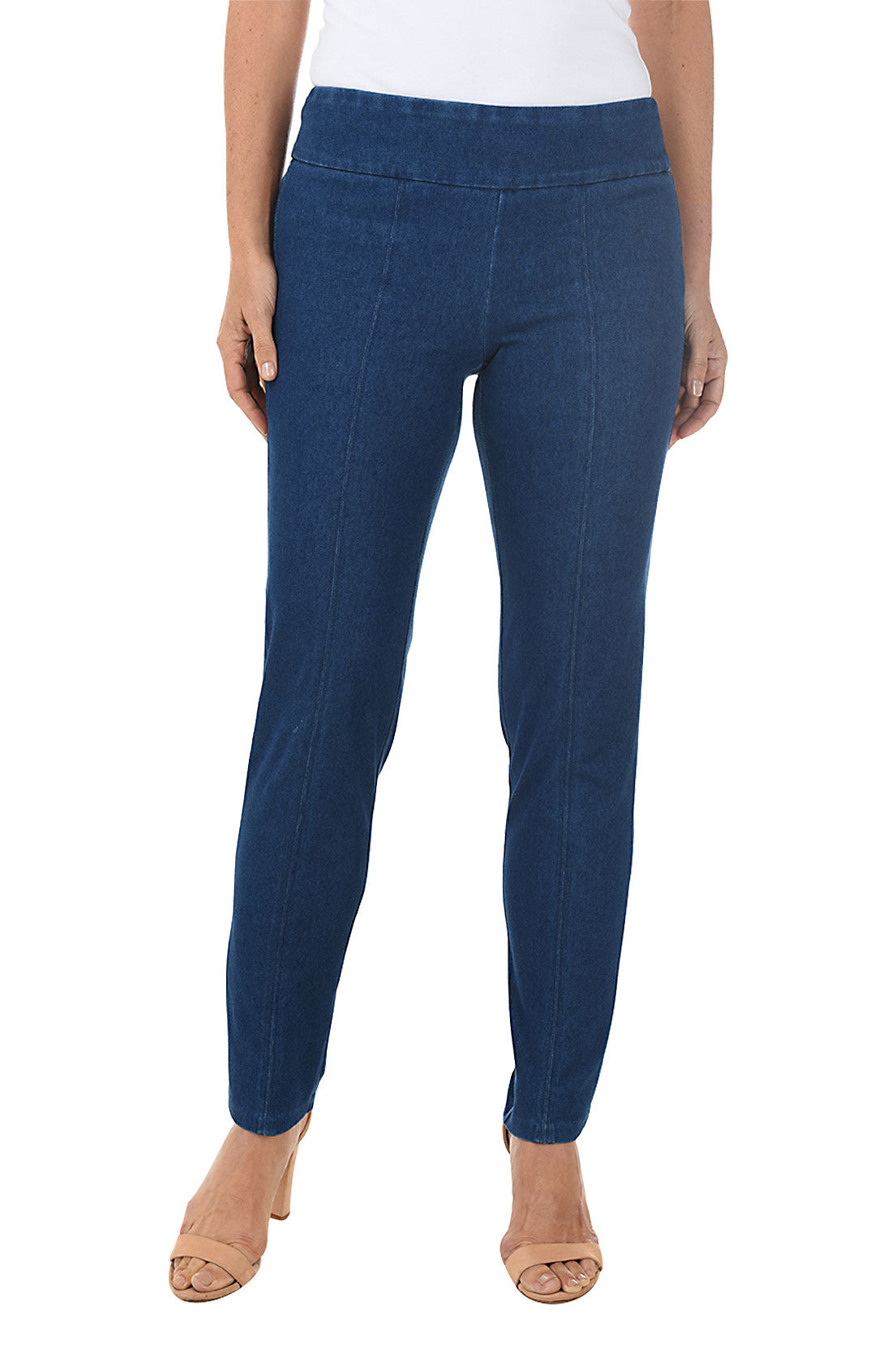 Women's Pull On Slim Leg Denim Pants - Stretch Comfort Fit Jeans for Casual Wear & Everyday Outfits
