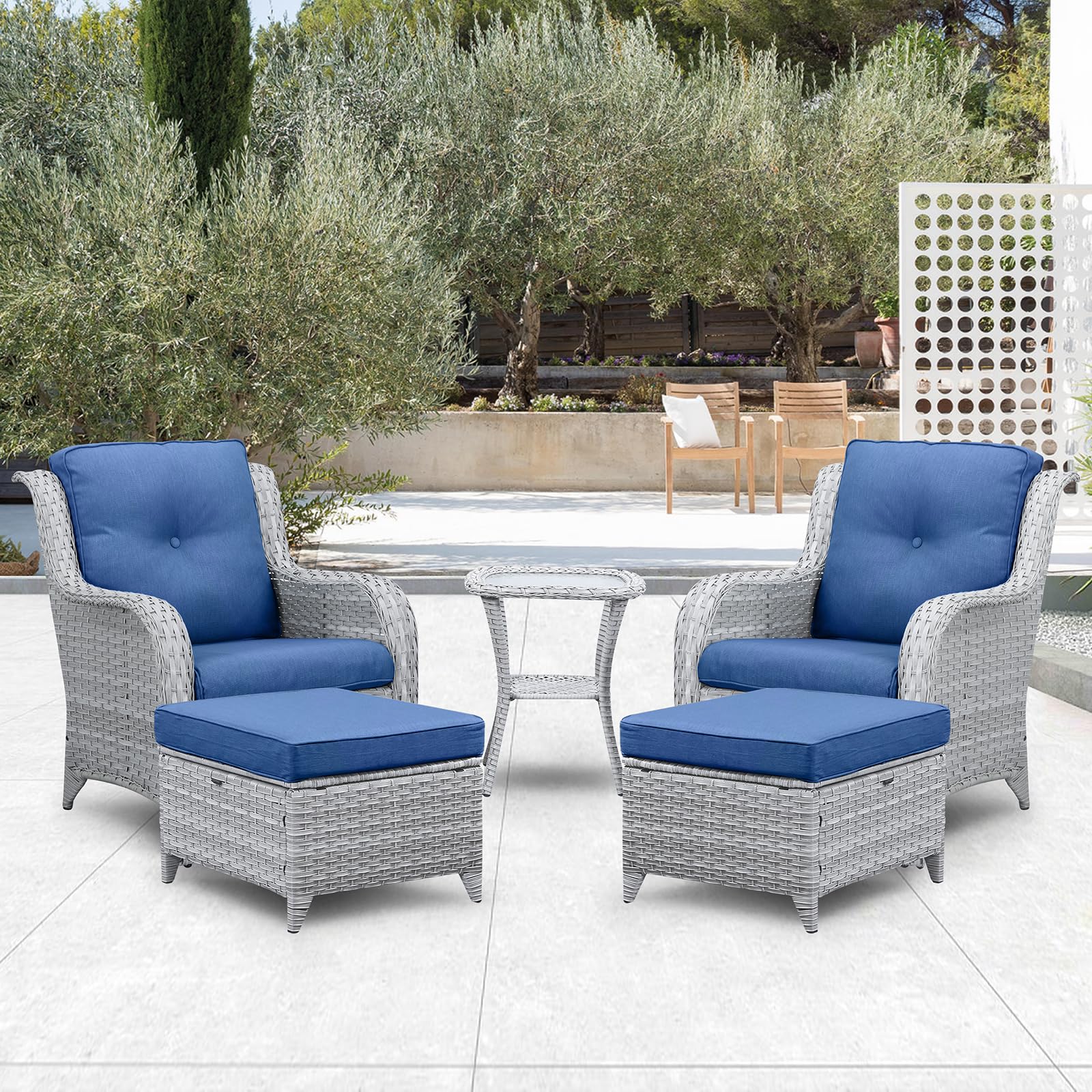 Outdoor Patio Furniture Ottoman Set of 2 - All-Weather Wicker Rattan Footstool with Soft Cushions - Perfect for Garden, Poolside, Deck & Backyard Relaxation