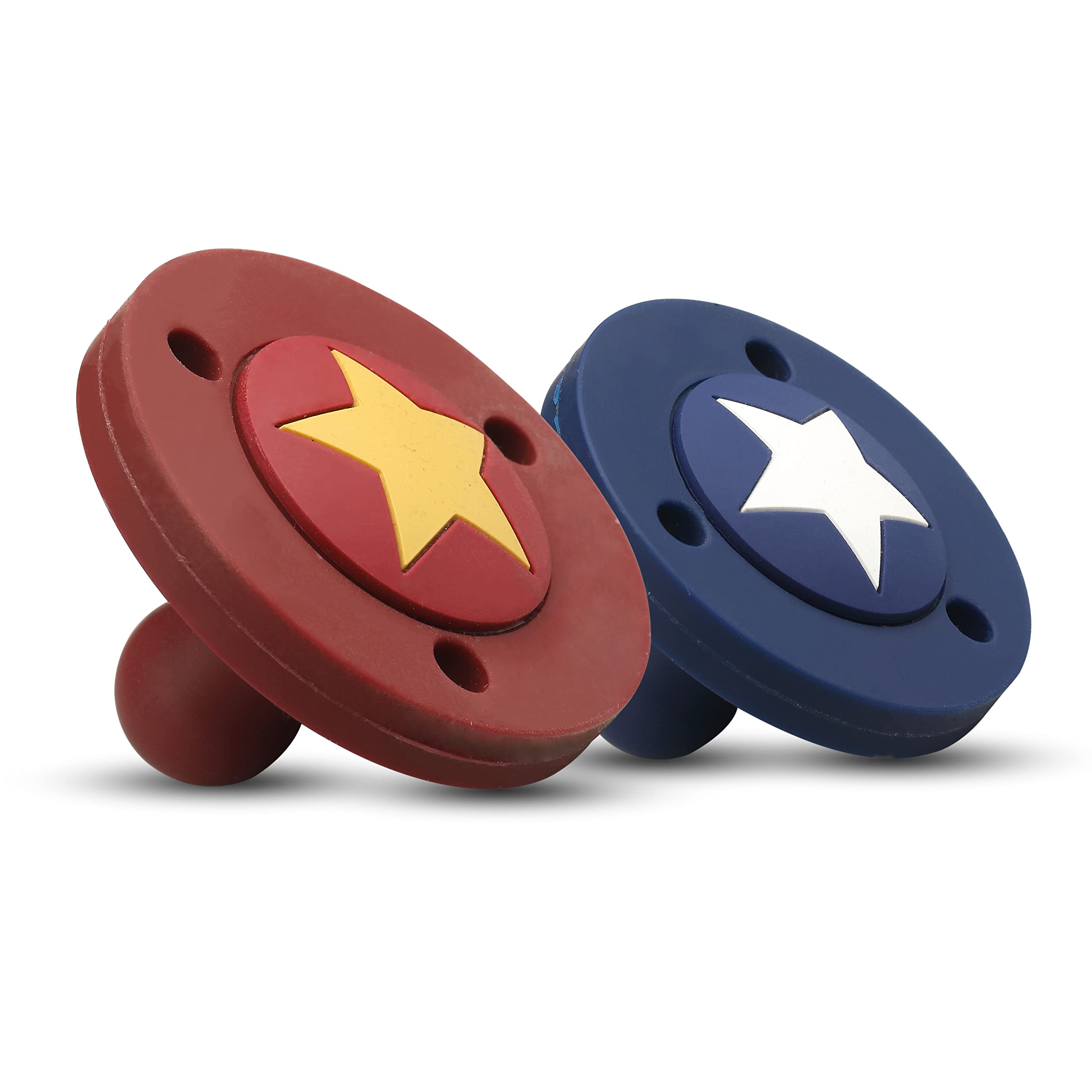 LuvLap 2-in-1 Silicone Baby Pacifier & Teether Set (2-Pack) - Star Design with Safety Air Holes & Anti-Choking - BPA-Free for Boys & Girls 3+ Months - Blue & Maroon - Perfect for Soothing Teething Pain & Comforting Babies On-The-Go