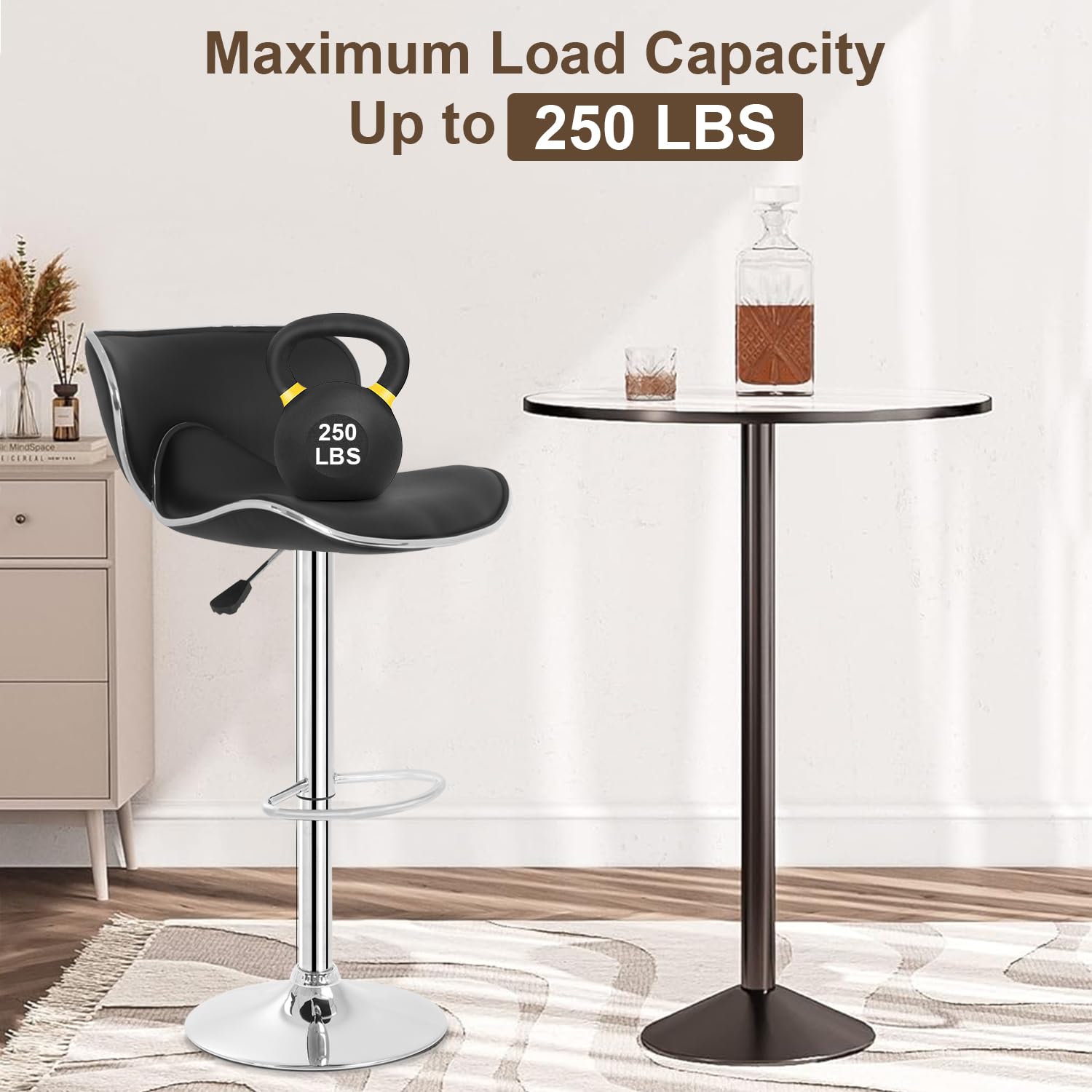Best Office Bar Stools Set of 2 - Adjustable Height Counter Stools with Back Support, PU Leather Swivel Bar Chairs for Kitchen, Dining & Home Bar - Perfect for Breakfast Nook, Kitchen Island & Entertainment Areas