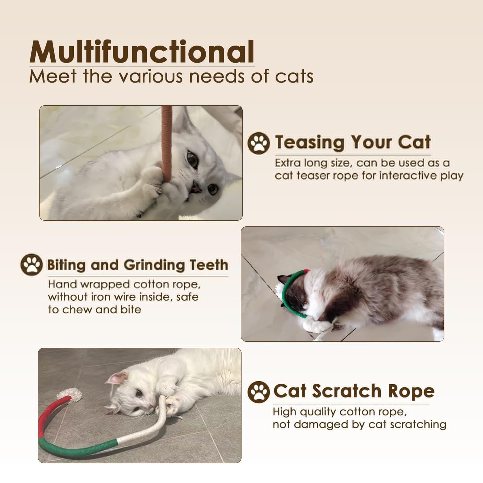 Christmas Catnip Toys for Indoor Cats - 26.38 Inch Cotton Rope Dental Chew Toys, Teeth Cleaning & Anxiety Relief Cat Toys for Kittens - Perfect for Playtime, Training, and Dental Health
