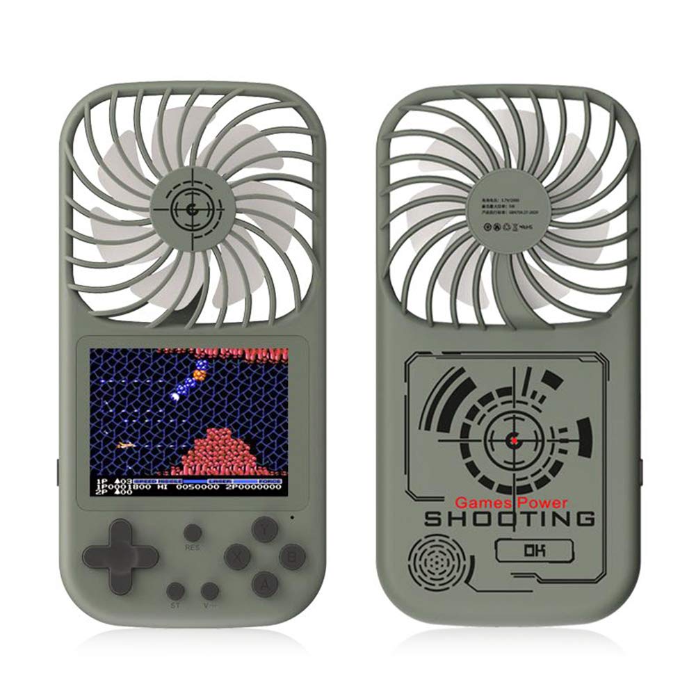 Portable Handheld Game Console with 500 Classic Retro Games & 3-Speed Mini Fan - 2.8 Inch Multilingual Display for Kids & Adults - Perfect for Travel, Outdoor Play & Summer Cooling (Black Green)