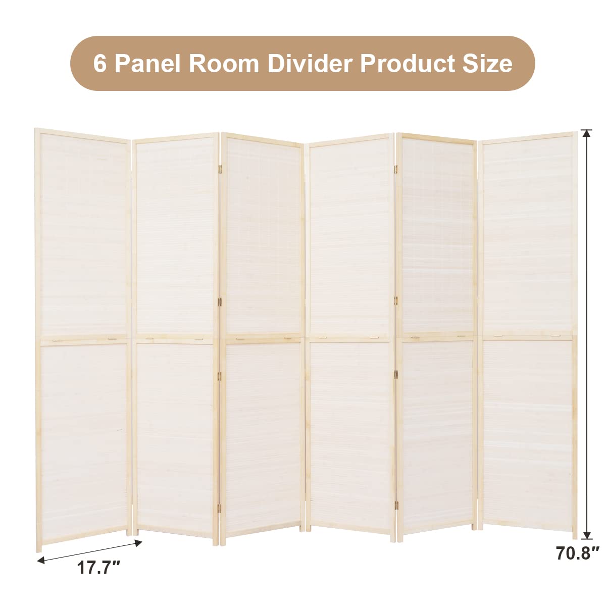 6 FT Tall Bamboo Room Divider - 6 Panel Folding Privacy Screen with Woven Mesh Design, Portable Freestanding Partition for Home, Office & Event Spaces (Beige) | Perfect for Room Separation, Privacy Screening & Decorative Accents