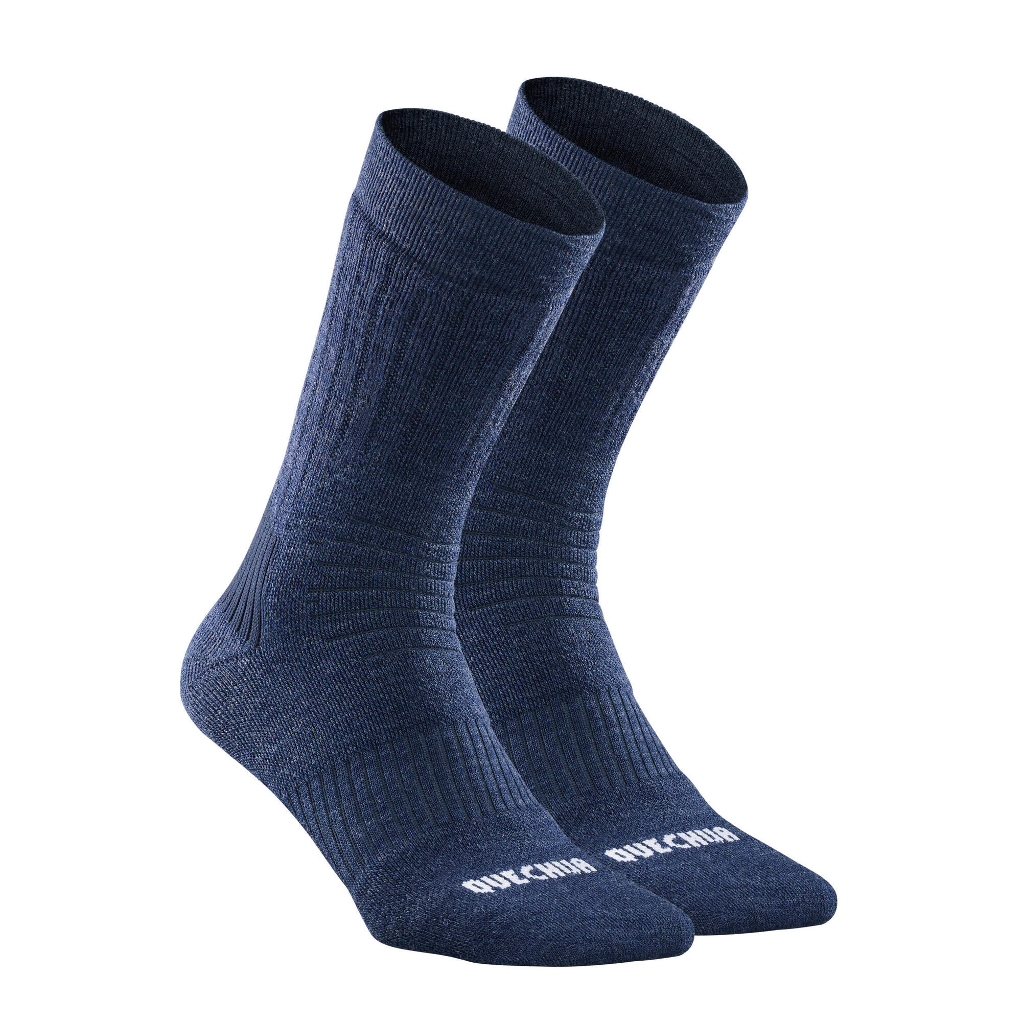 Quechua SH100 Mid Winter Hiking Warm Socks for Men & Women - 2 Pairs Pack - Thermal Wool Blend for Cold Weather Outdoor Activities