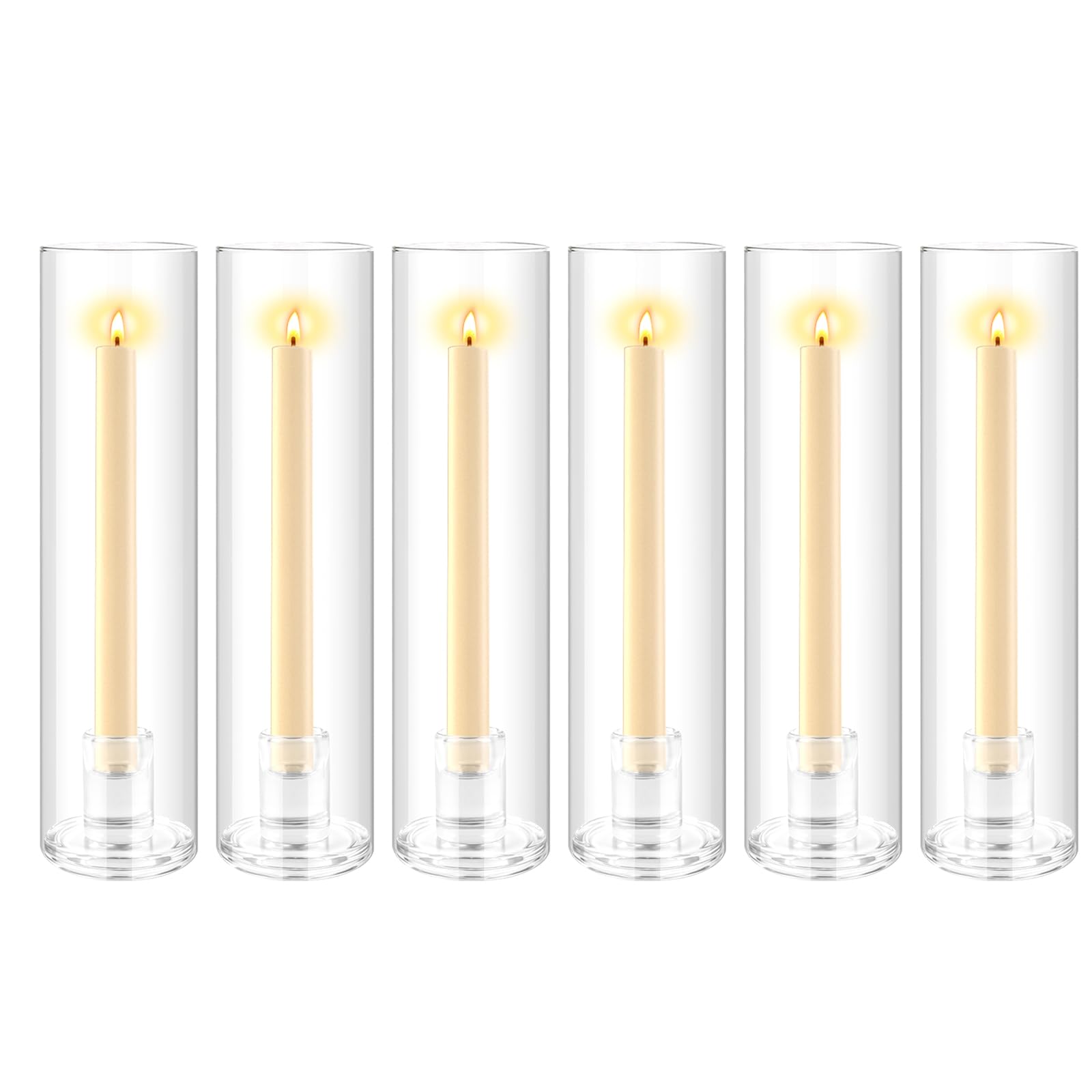 6-Piece Bulk Hurricane Glass Candle Holders Set - Large Taper Candle Holders with Cover & Heavy Base for Wedding, Party, Christmas Decor - Perfect for Table Centerpieces, Holiday Lighting, and Romantic Ambiance