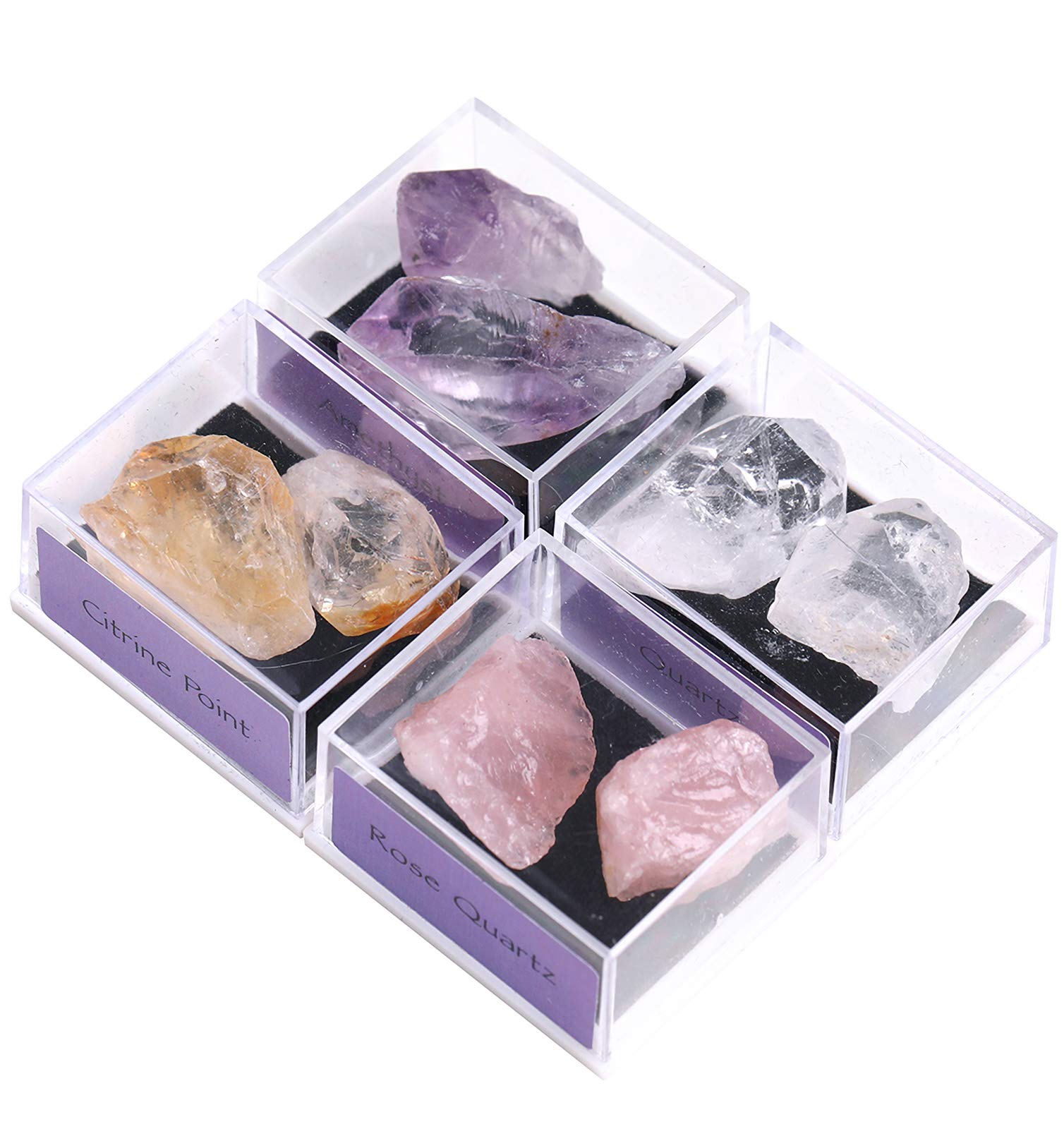 Natural Crystal Gemstone Display Box Set of 4 - Irregular Rock Stone Collection for Mineral Specimen Showcase | Perfect for Jewelry Storage, Home Decor & Gift Giving