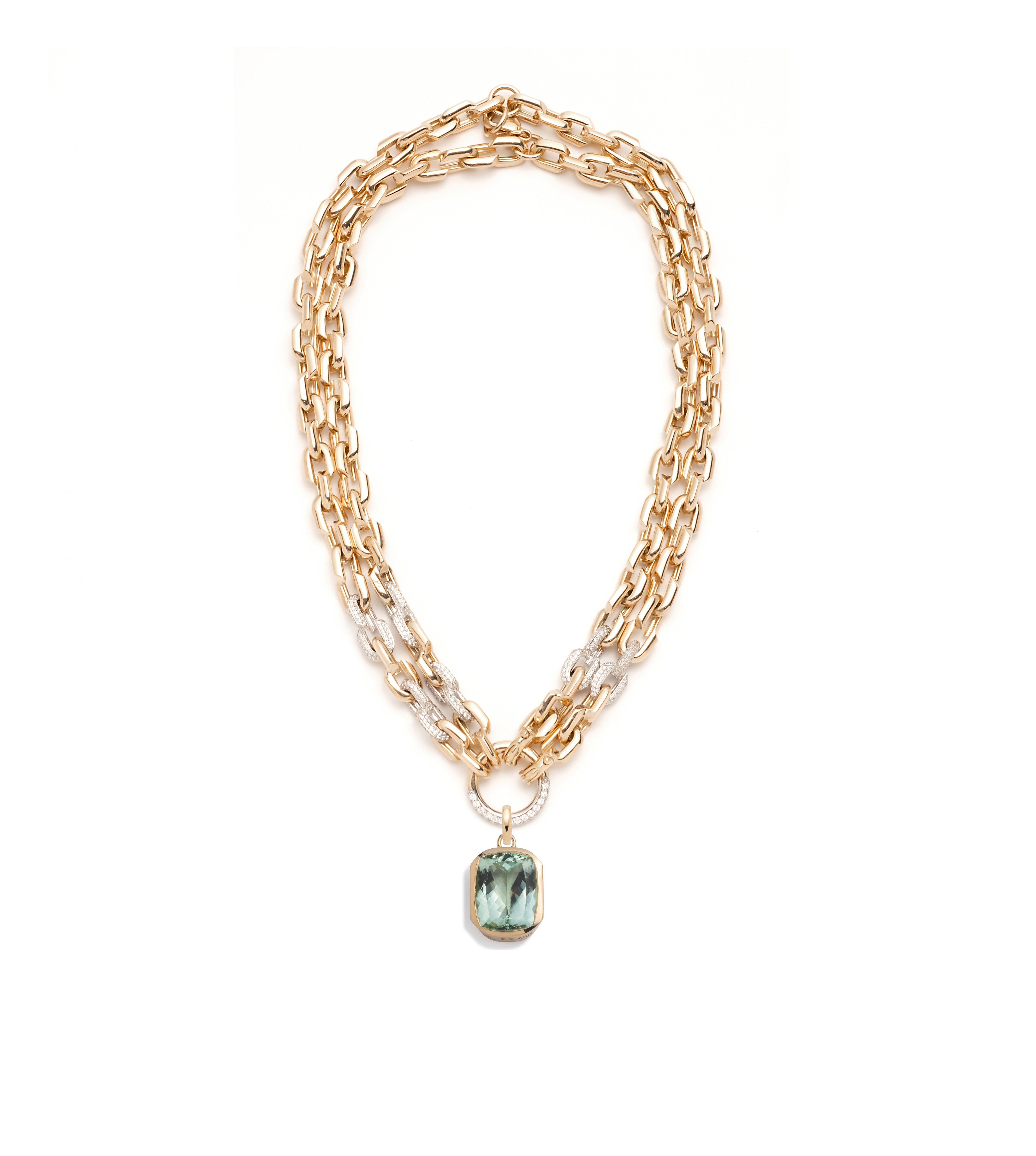 14.35ct Natural Green Tourmaline Diamond Pave Heart Necklace - Unique Multi-Strand Jewelry for Anniversary, Valentine's Day & Special Occasions