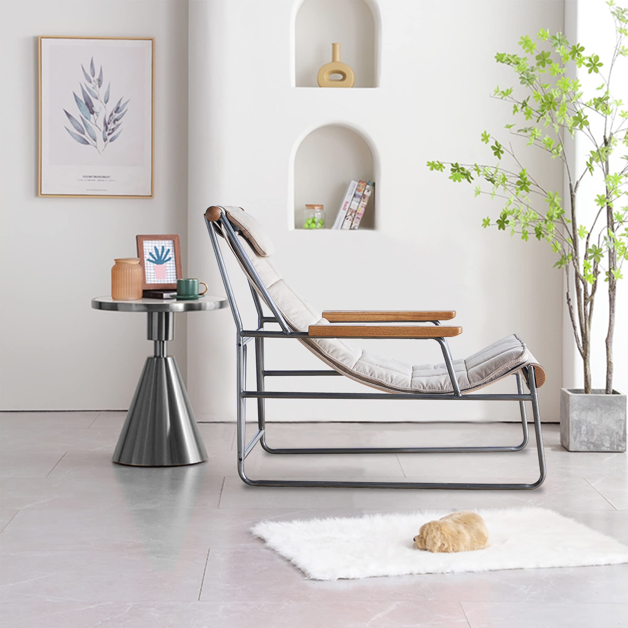 Modern Oversized Lounge Chair with Iron Frame - Reclining Patio Chair for Indoor & Outdoor Use - Perfect for Backyard, Poolside, Living Room & Balcony Relaxation