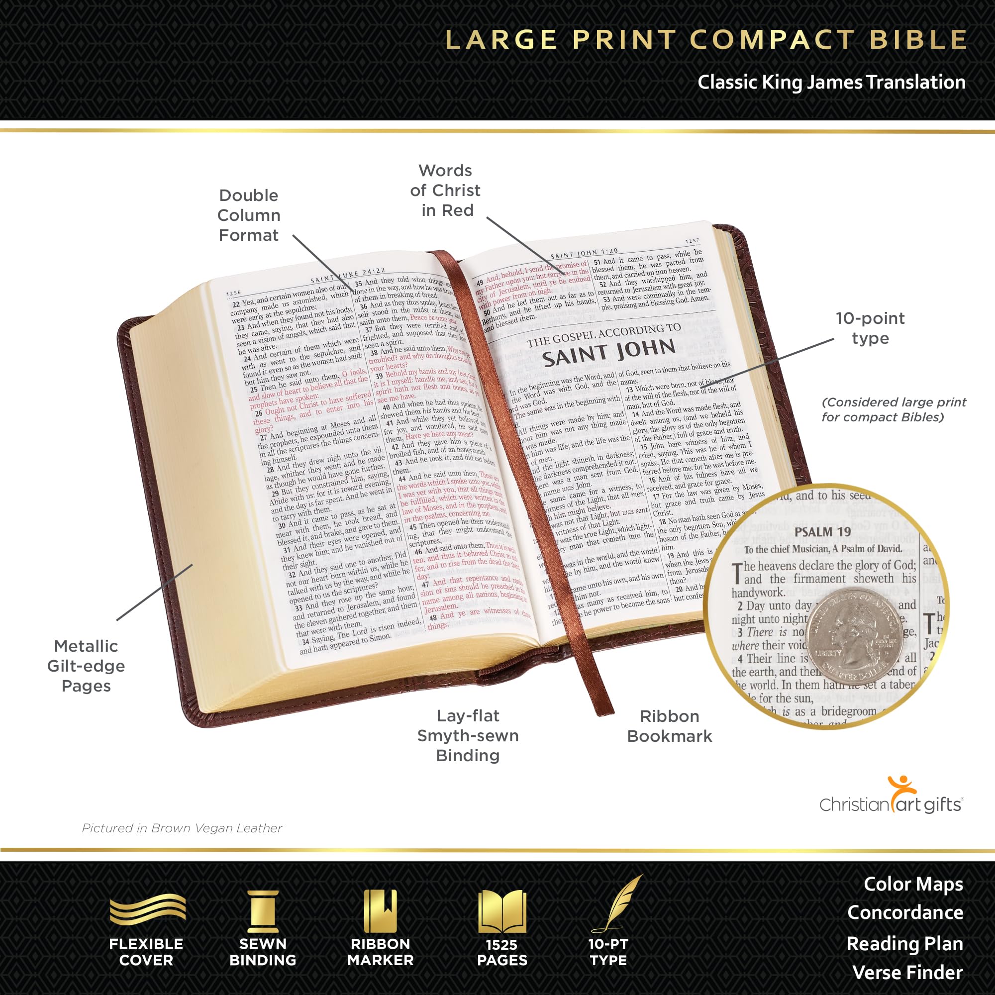 KJV Holy Bible Compact Large Print Faux Leather - Red Letter Edition for Travel & Study