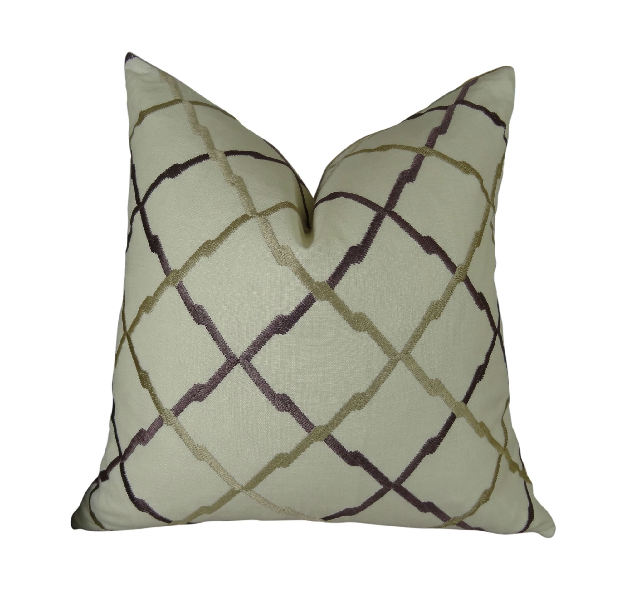 Modern Geometric Throw Pillow - White Tan Purple Diamond Moroccan Decorative Pillow - Handmade Embroidered Linen Cushion Cover - Made in USA | Perfect for Sofa, Bedroom & Boho Home Decor