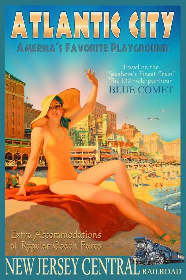 Blue Comet NJ Central Railroad Atlantic City Vintage Travel Poster Art Print - 24x36 Inch Wall Decor for Home, Office & Train Enthusiast Gifts