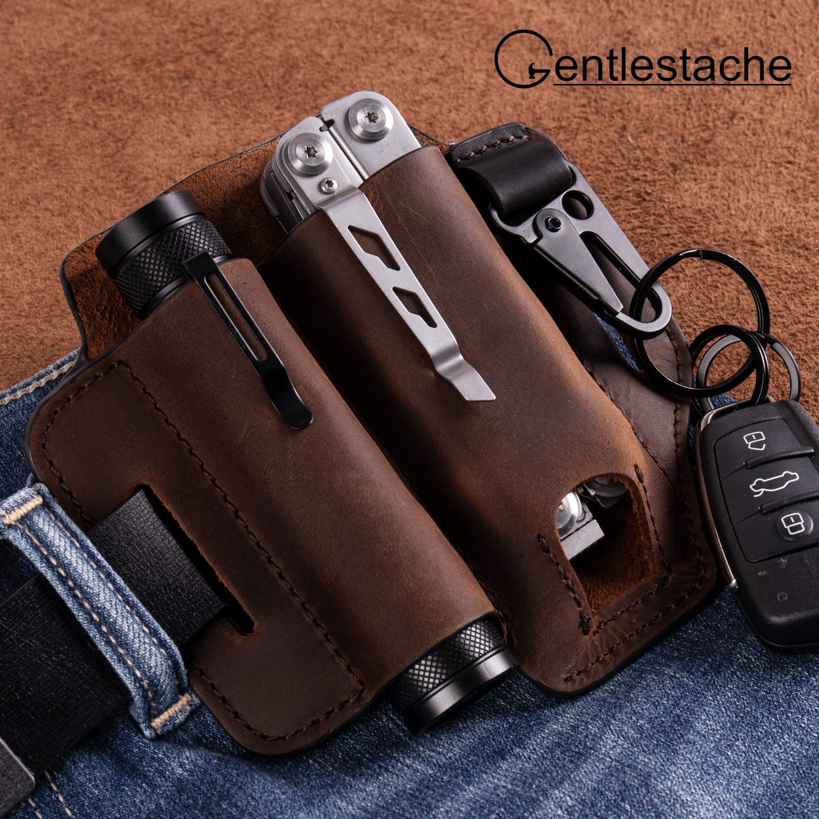 **Leatherman Multitool Sheath - Genuine Leather EDC Pocket Organizer with Key Holder & Flashlight Pouch | Belt-Compatible for Outdoor, Camping & Everyday Carry**