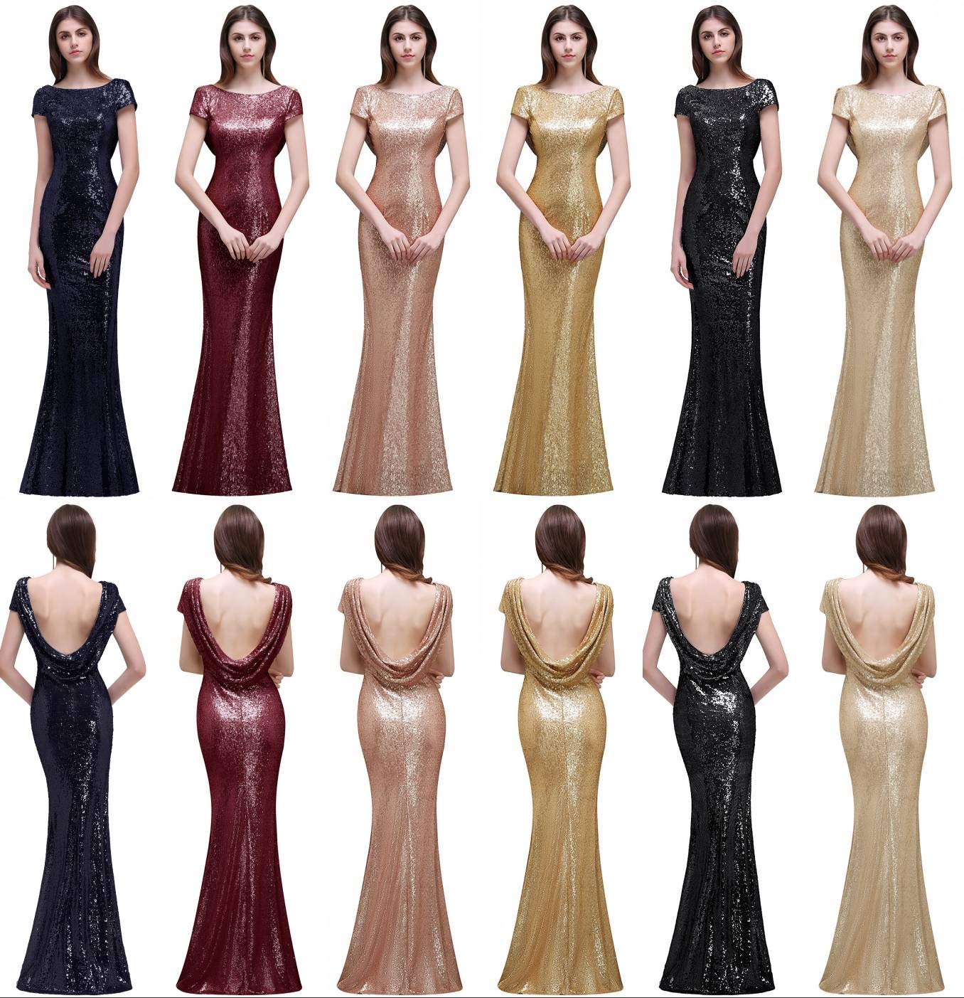 MisShow Women's Plus Size Rose Gold Sequin Prom Dress - Elegant Bridesmaid & Evening Gown for Formal Events, Weddings, Parties & Special Occasions