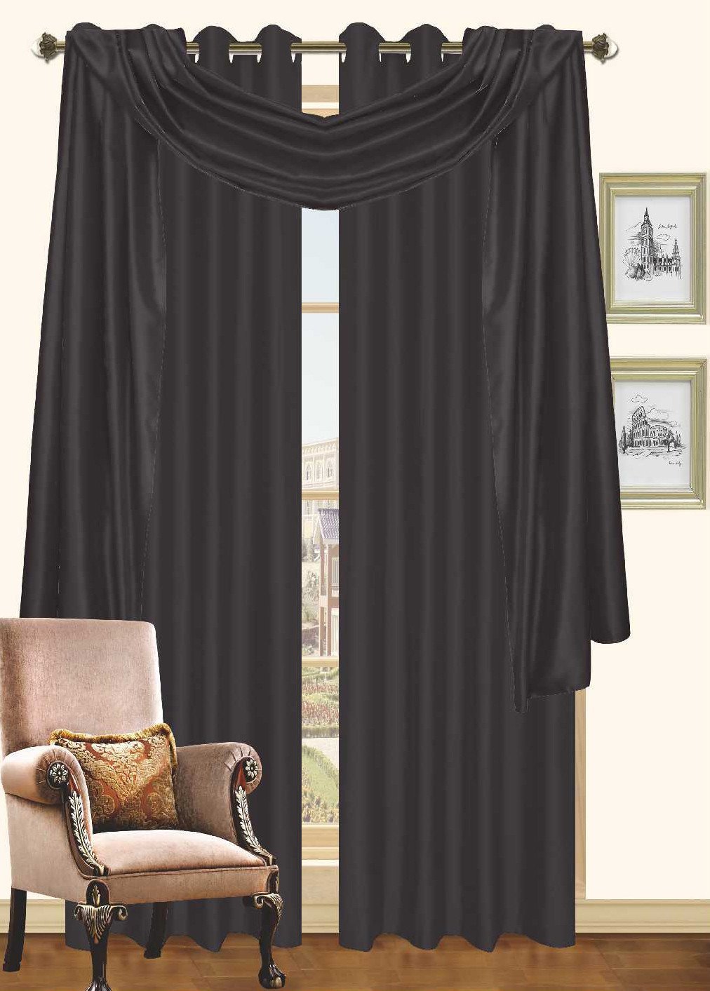Kashi Home Holly Window Scarf - Orange Decorative Window Drape for Living Room, Bedroom & Kitchen - Elegant Home Decor for Holidays & Everyday Use