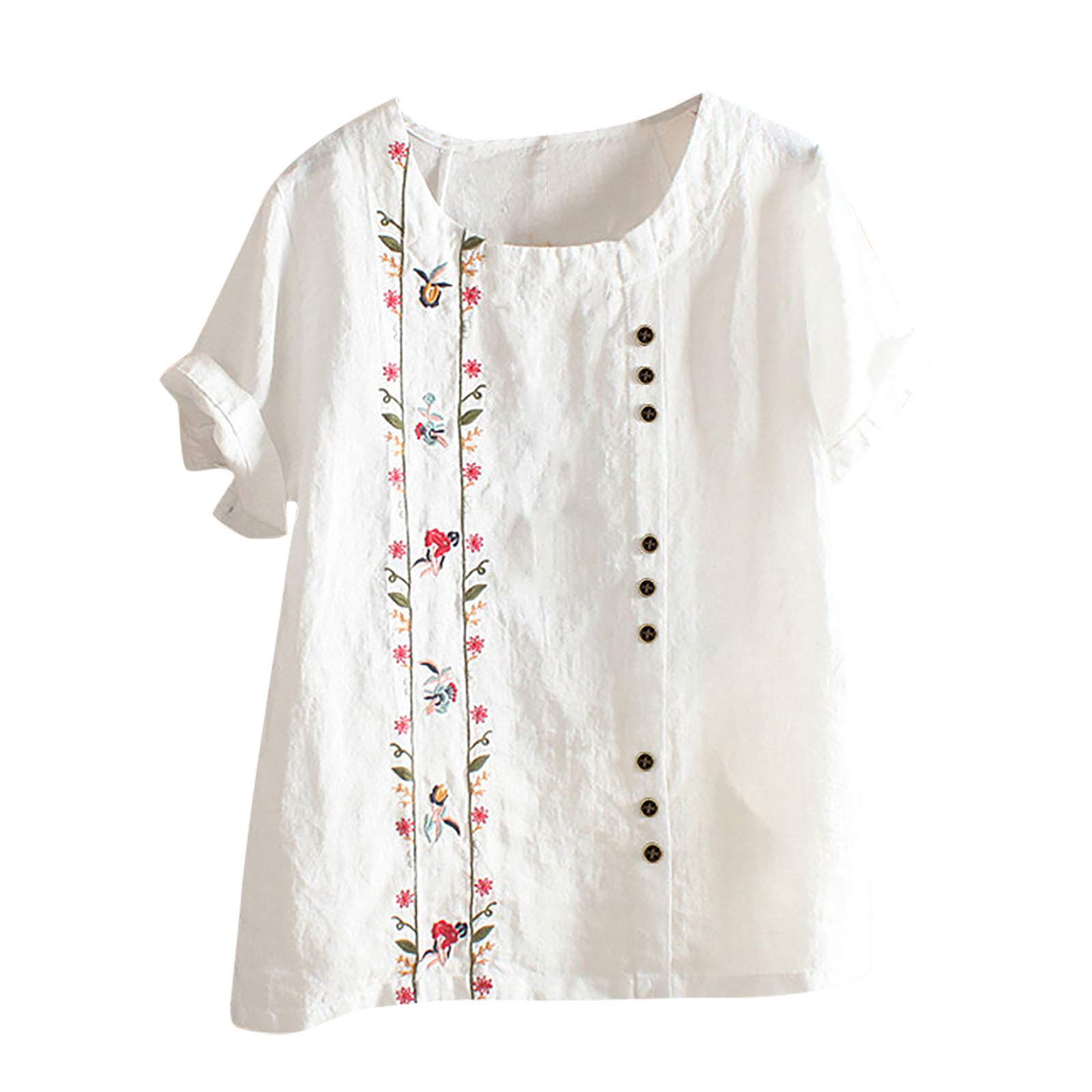 Women's Floral Printed Linen Tunic Tops - Soft Cotton & Lavender Casual Loose Fit Summer T-Shirts for Women | Perfect for Beach Outings, Weekend Brunch & Boho Style Outfits