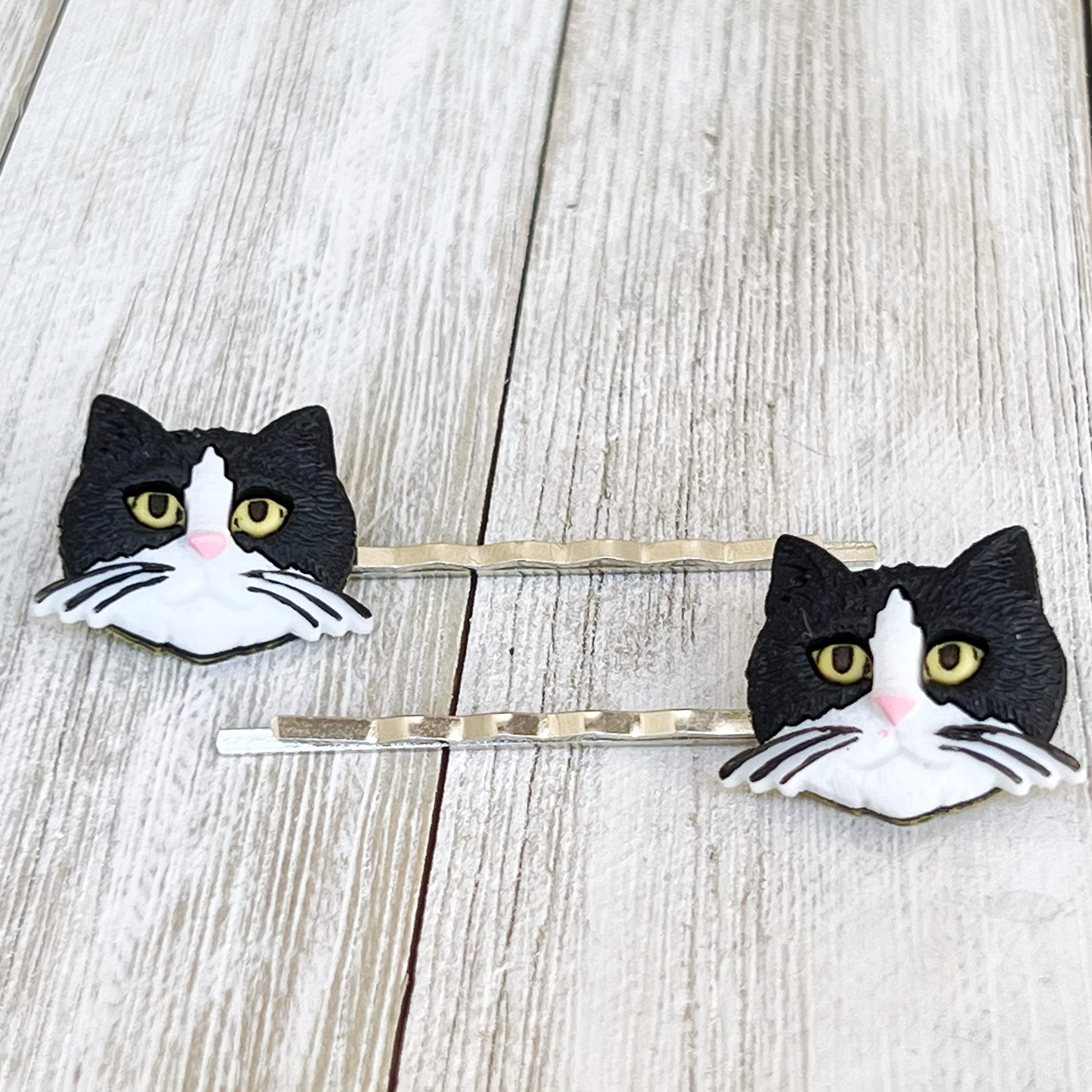 Stylish Black and White Cat Hair Pins - Cute Kitty Bobby Pins for Women | Trendy Decorative Hair Clips & Barrettes for Everyday Wear, Parties & Gifts