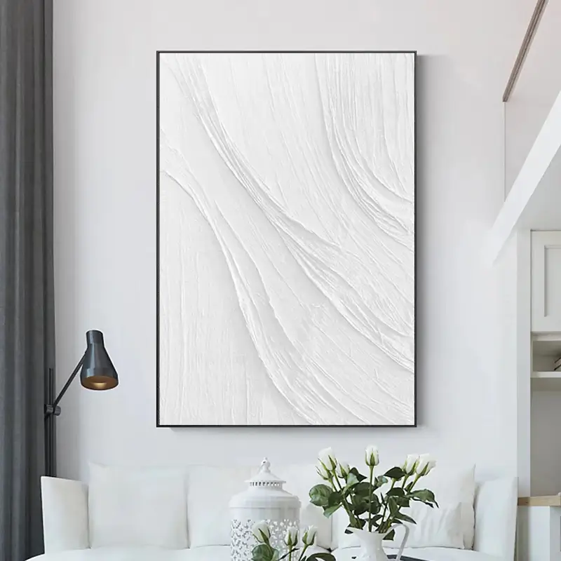 White Minimalist Textured Painting Canvas #MM041 - Premium Wall Art for Modern Home & Office Decor
