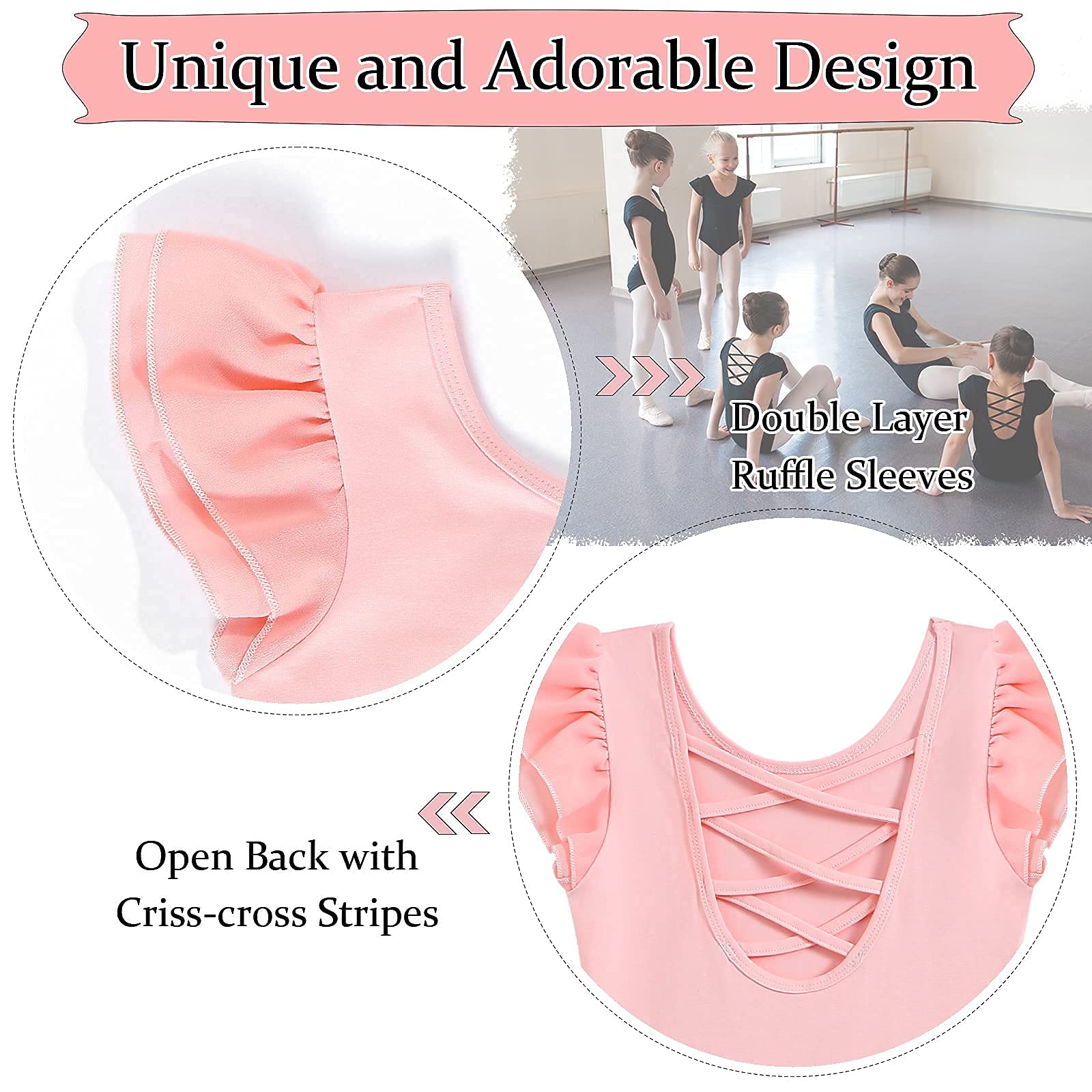 MERIABNY Girls Ballet Leotard with Ruffle Sleeves - Dance Outfits for Ballet, Gymnastics & Performance (Ages 3-9) - Perfect for Recitals, Classes & Dance Competitions