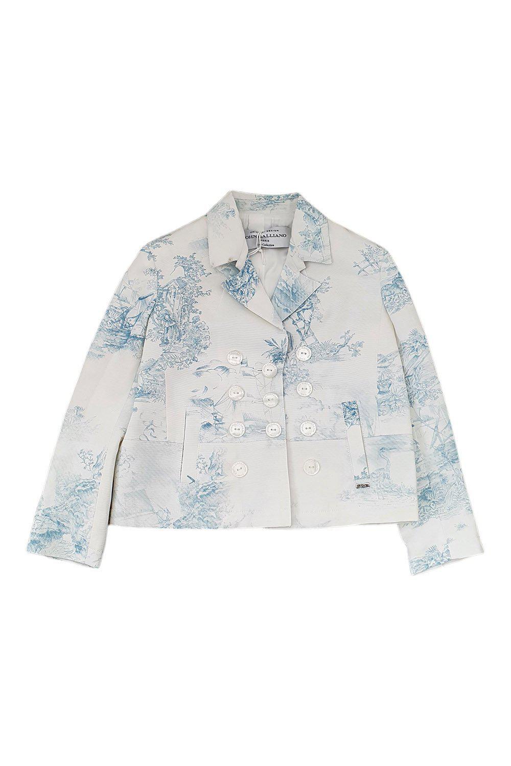 JOHN GALLIANO Kids Cotton Blend White Toile De Jouy Print Blazer Jacket for Boys Size 6 - Formal Wear for School, Parties & Special Occasions
