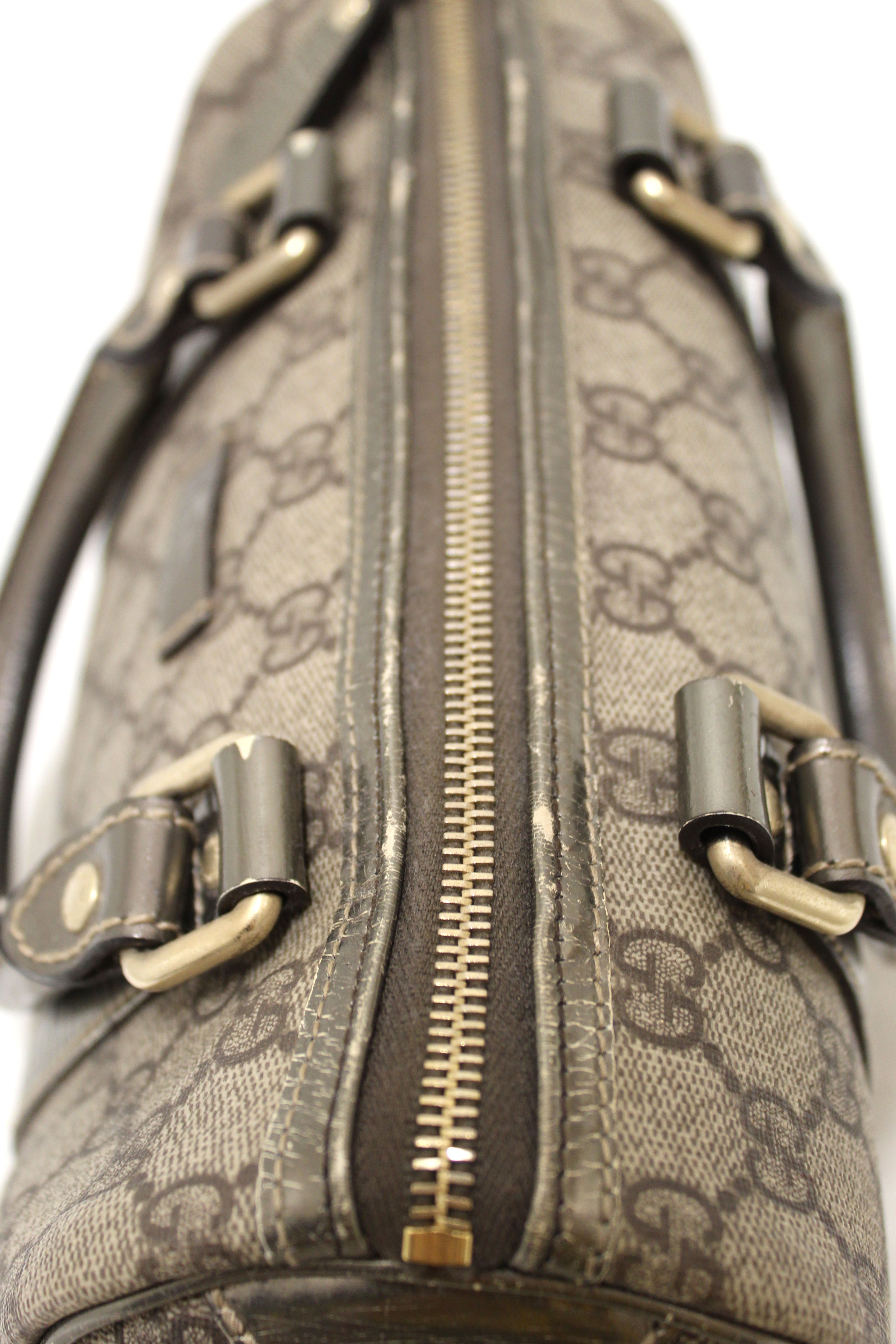 Authentic Gucci Grey & Silver Supreme Joy Small Boston Bag - Luxury Crossbody Purse for Women, Perfect for Parties, Travel & Everyday Use