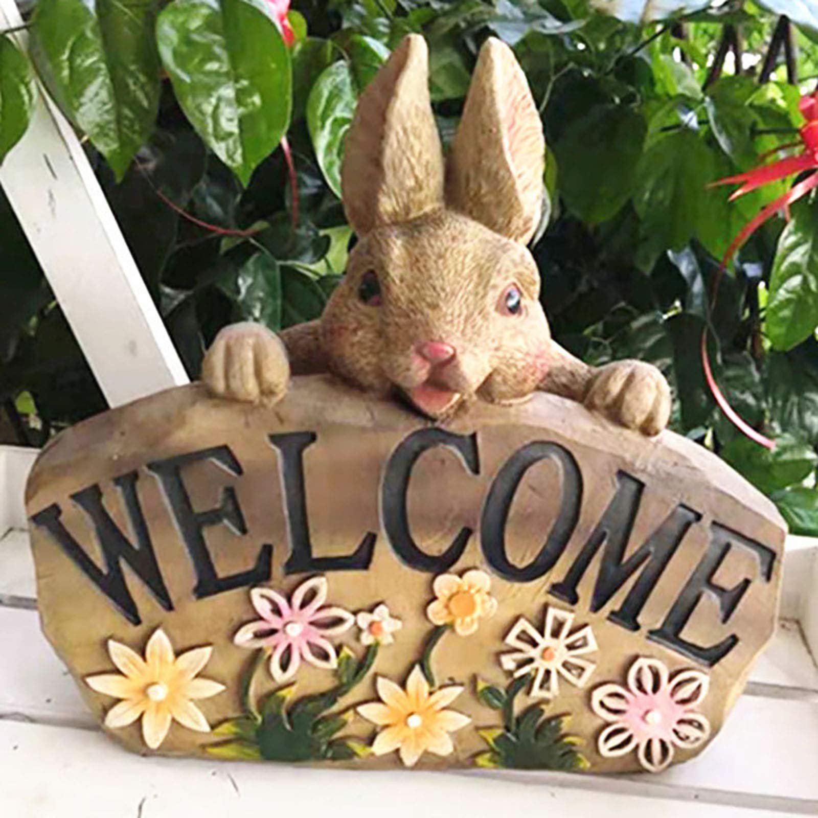Creative Resin Bunny Welcome Sign - Garden & Yard Decor with Flowers for Front Door, Courtyard, Lawn | Perfect for Spring & Easter Outdoor Decoration
