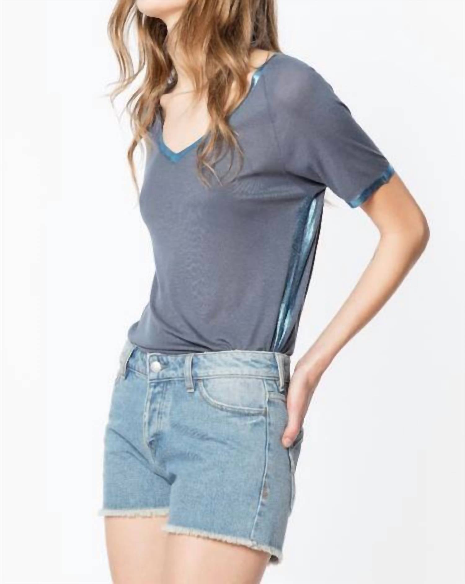 Margot Foil T-Shirt in Blue Gray - Trendy Graphic Tee for Women | Perfect for Casual Wear, Parties & Everyday Outfits