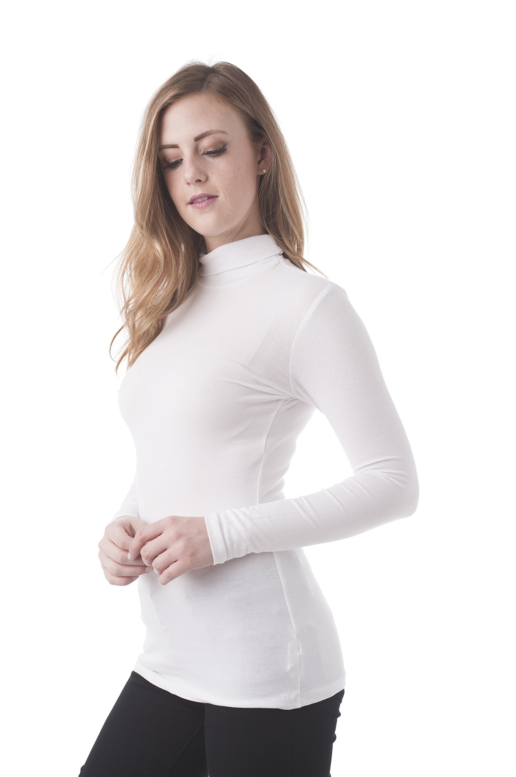 Women's Long Sleeve Plain Funnel Neck T-Shirt - Soft Stretchy Casual Blouse for Work, Date Night & Everyday Wear