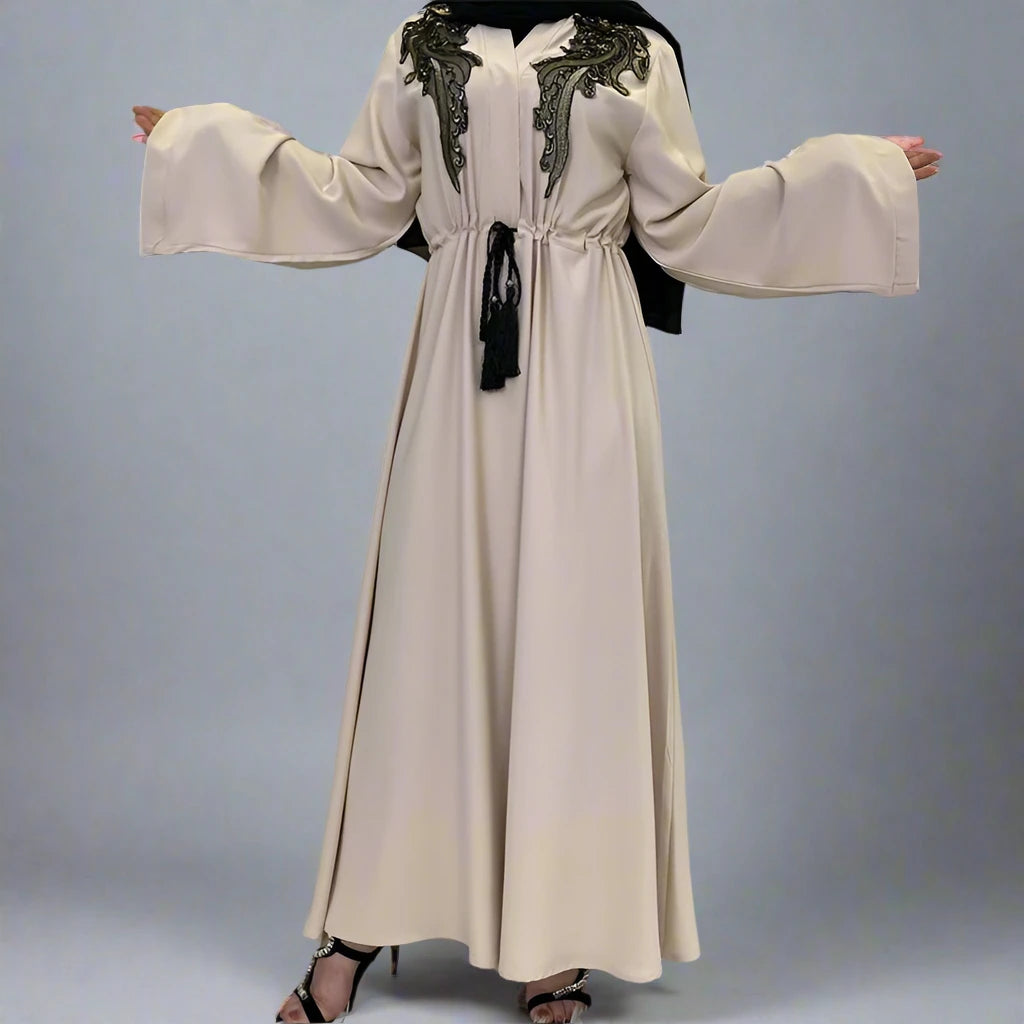 Elegant Muslim Women's Nida Abaya Dress - Modest Islamic Prayer Gown for Middle East & Arab Fashion - Perfect for Eid, Mosque & Special Occasions