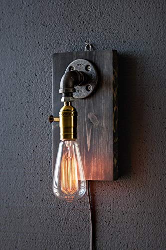 Industrial Steampunk Wall Sconce Pipe Lamp with Vintage Edison Bulb - Plug-in Down Facing Rustic Lighting for Home, Cafe, and Bar Decor