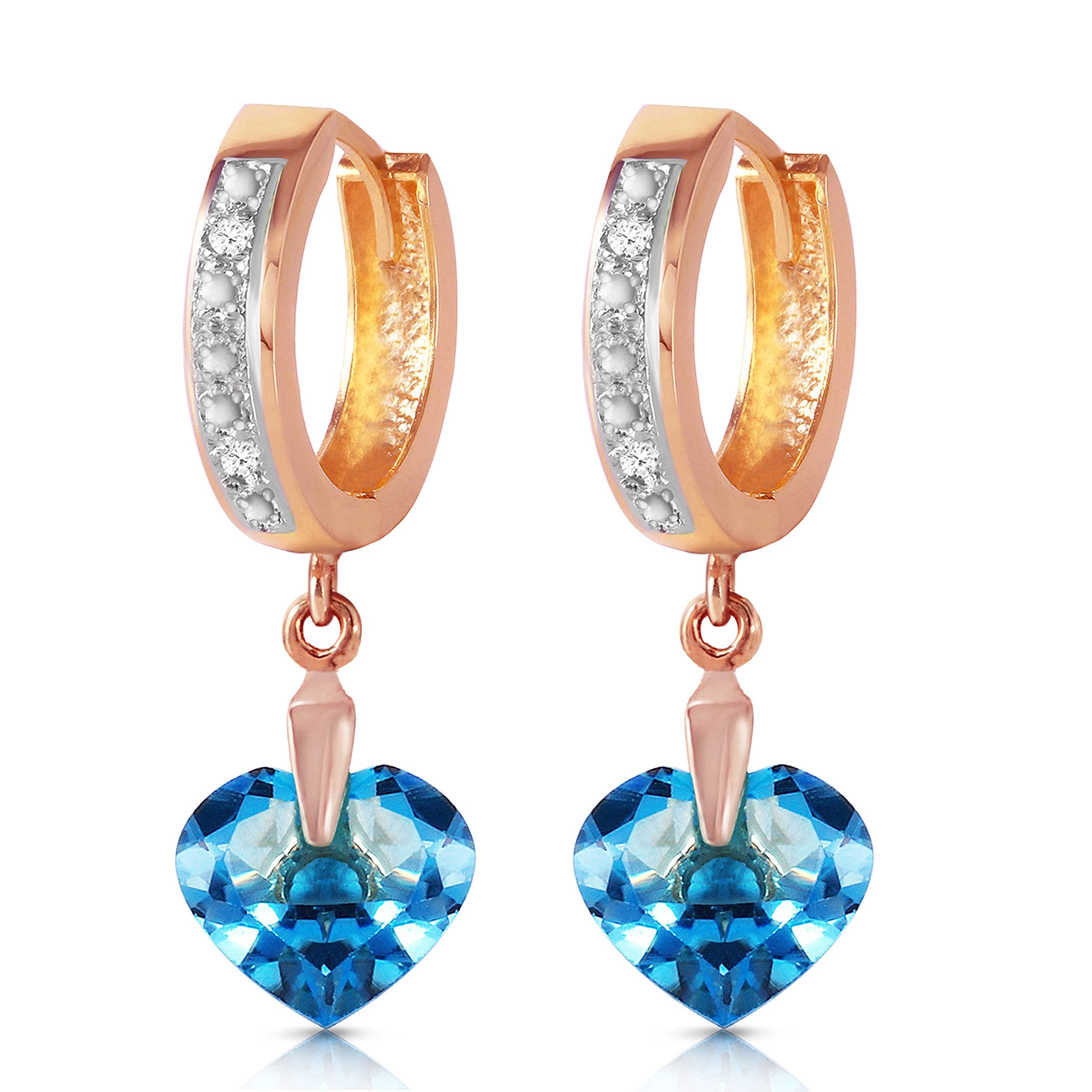 14K Rose Gold Hoop Earrings with Genuine Diamonds & Natural Blue Topaz - Elegant Dangle Earrings for Women, Perfect for Weddings, Parties & Everyday Wear