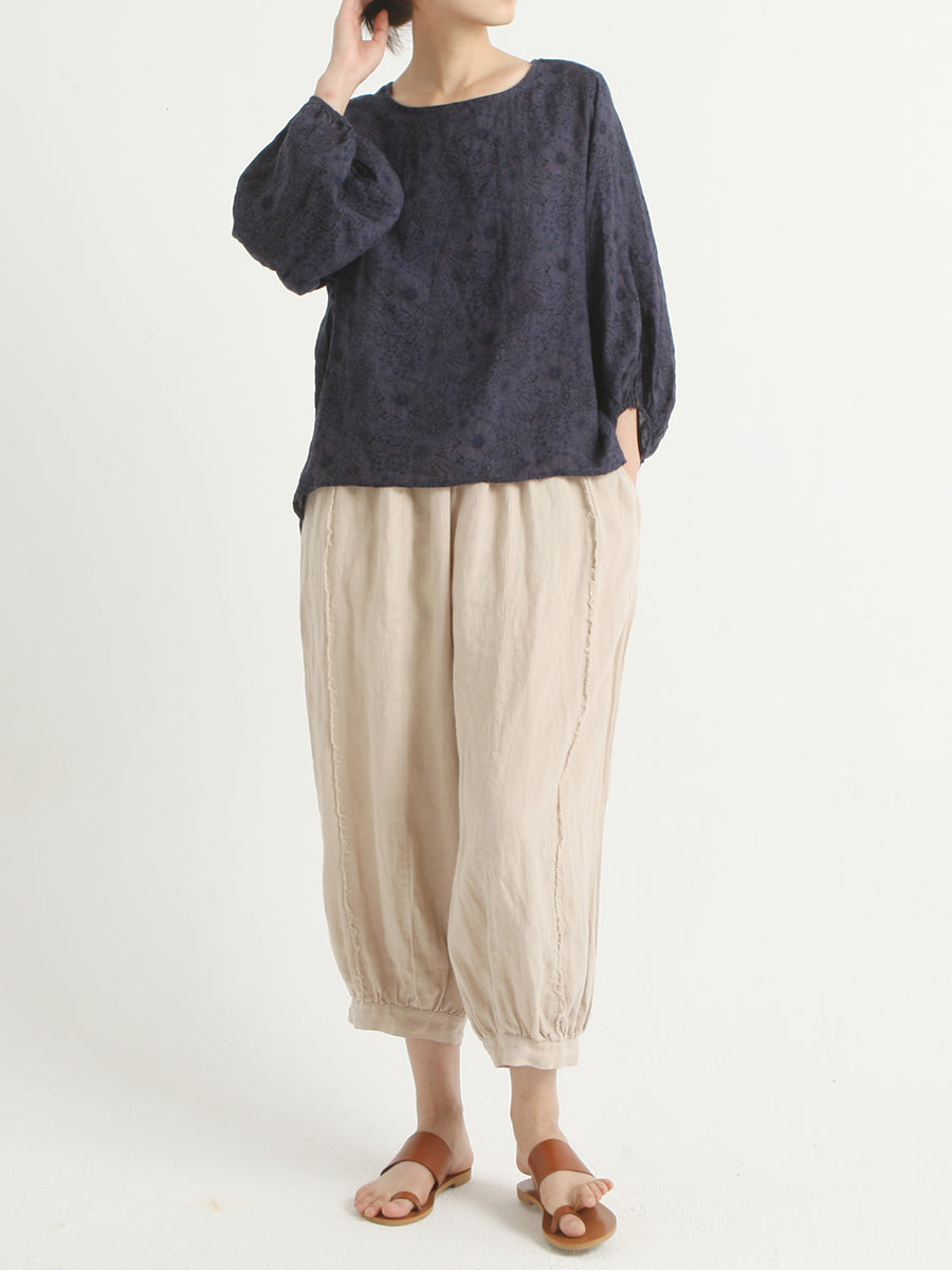Plus Size Linen Casual Women's Loose Harem Pants - Comfortable Elastic Waist Bohemian Trousers for Summer, Travel & Lounge Wear